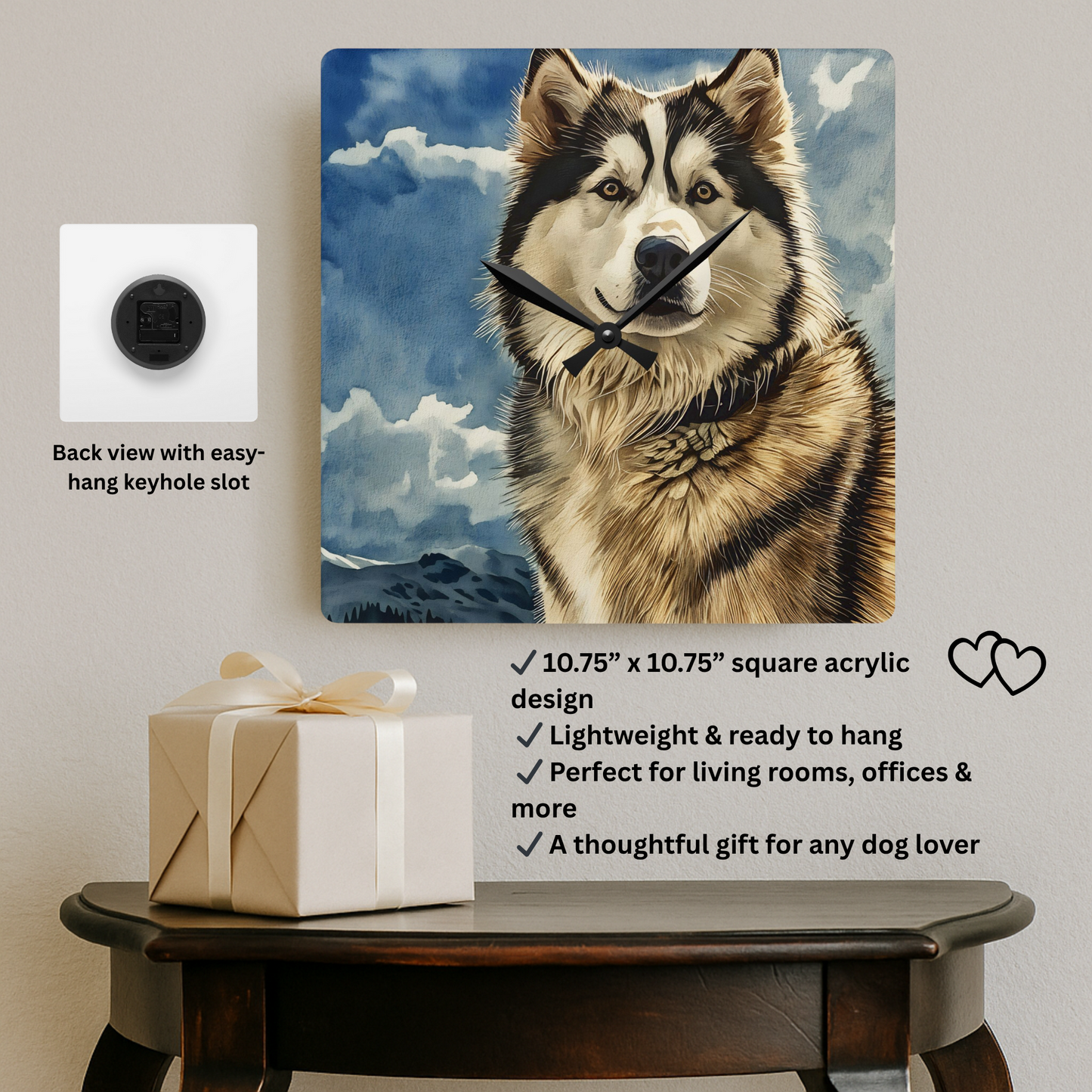 Alaskan Malamute Wall Clock | Majestic Dog Lover Gift | Watercolor Dog Art Home Décor