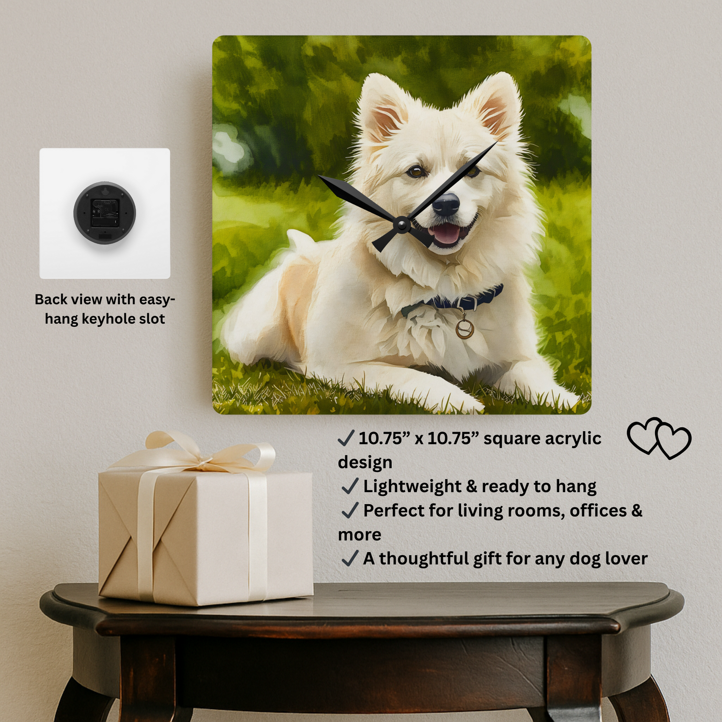 American Eskimo Dog Wall Clock | Charming Dog Lover Gift | Watercolor Dog Art Home Décor
