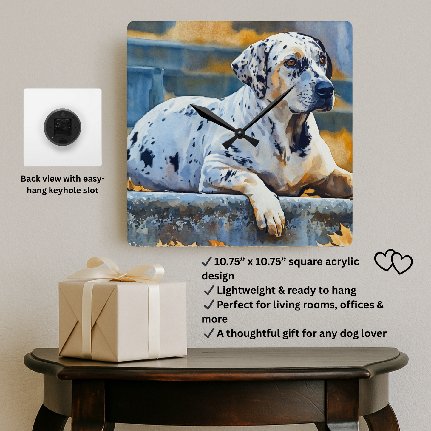 American Leopard Hound Wall Clock | Unique Dog Lover Gift | Watercolor Hound Art on Acrylic Clock