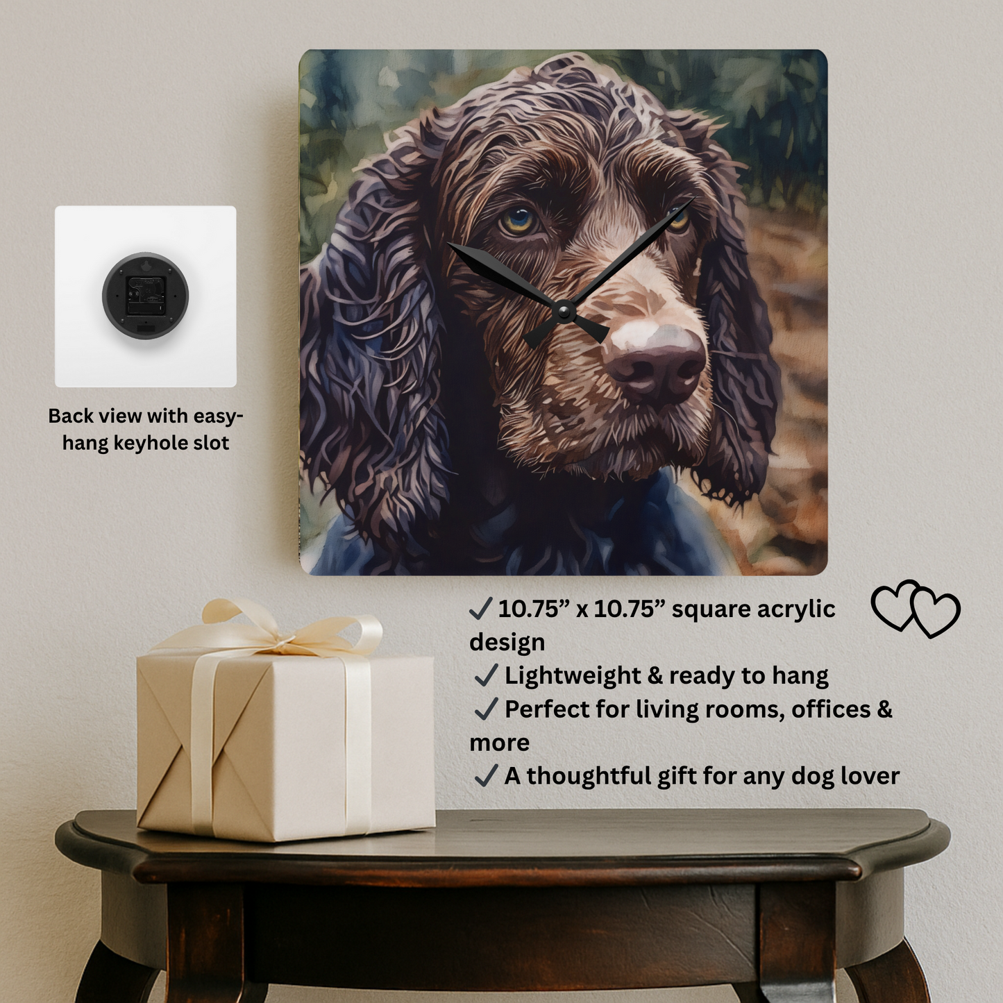 American Water Spaniel Wall Clock | Spaniel Lover Gift | Decorative Acrylic Clock with Dog Art