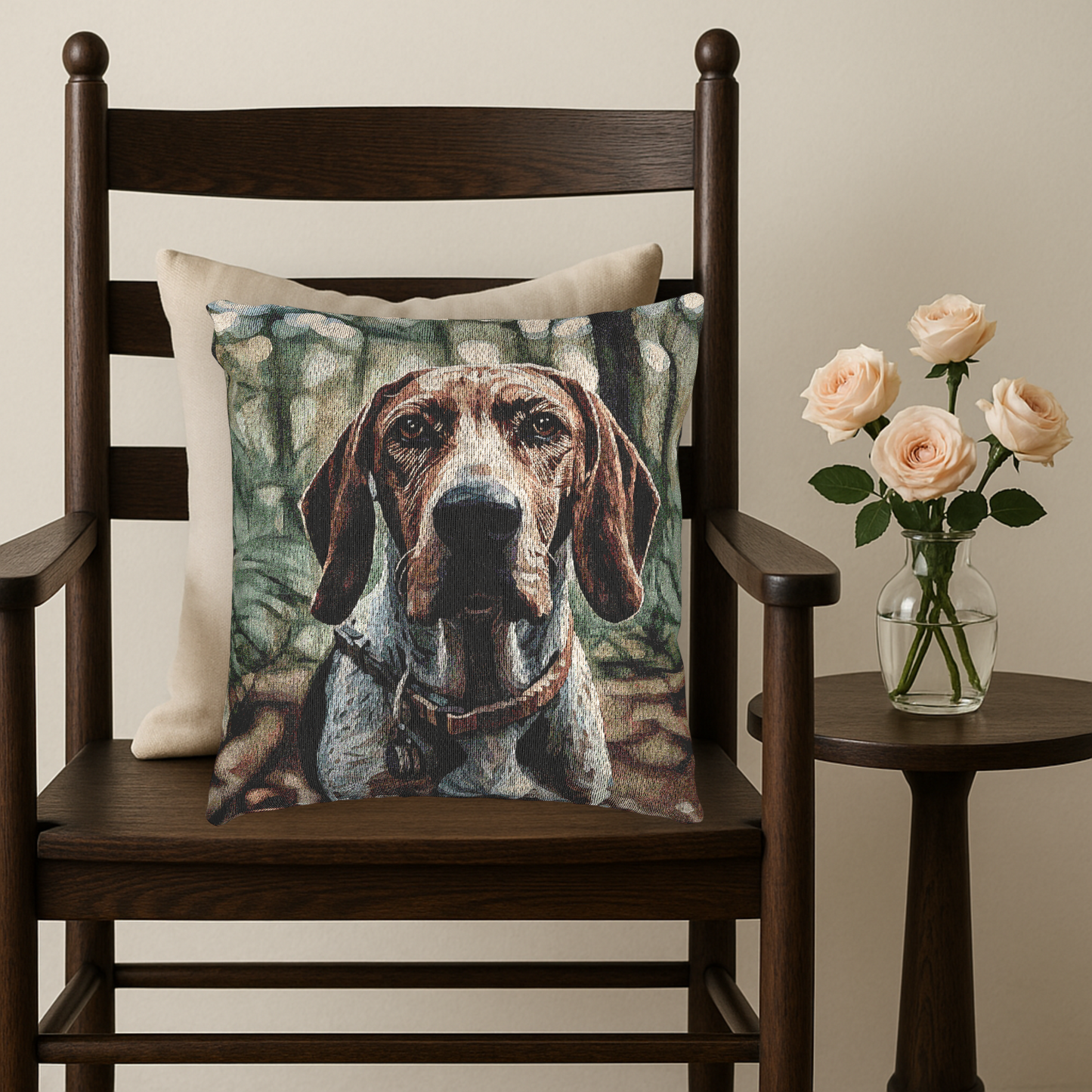 American English Coonhound Woven Pillow | Dog Lover Home Décor | Watercolor Dog Art Cushion