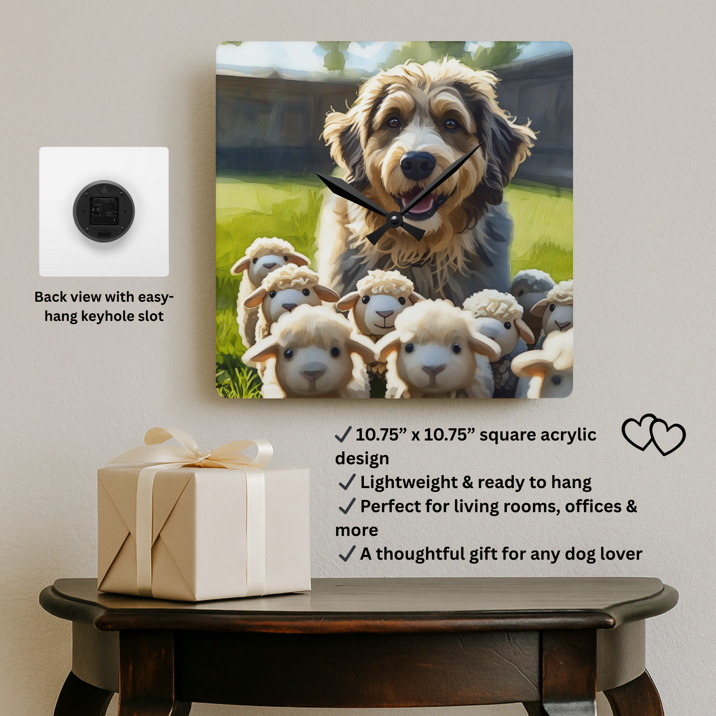 Aussiedoodle Wall Clock | Stylish Acrylic Dog Lover Gift | Watercolor Aussiedoodle Art for Home or Office