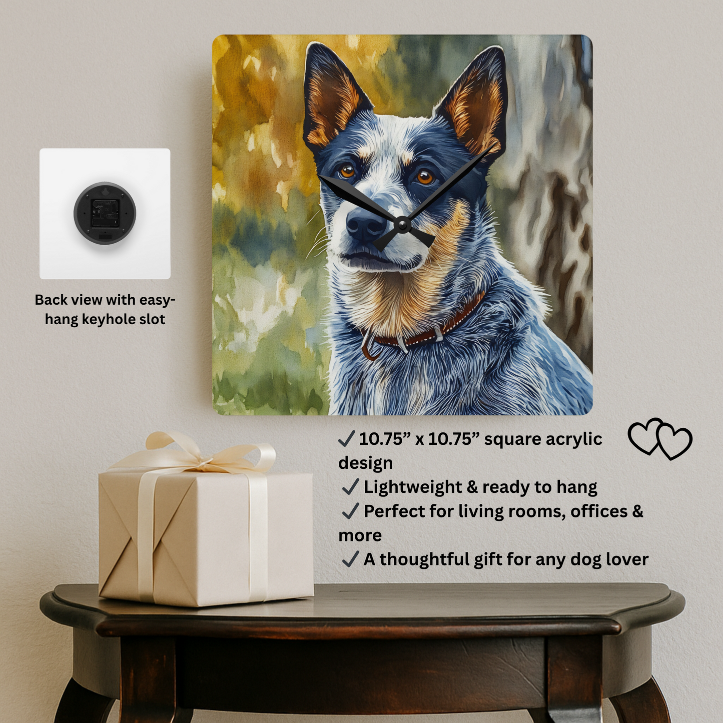 Australian Cattle Dog Wall Clock | Blue Heeler Red Heeler Gift | Acrylic Dog Art Clock