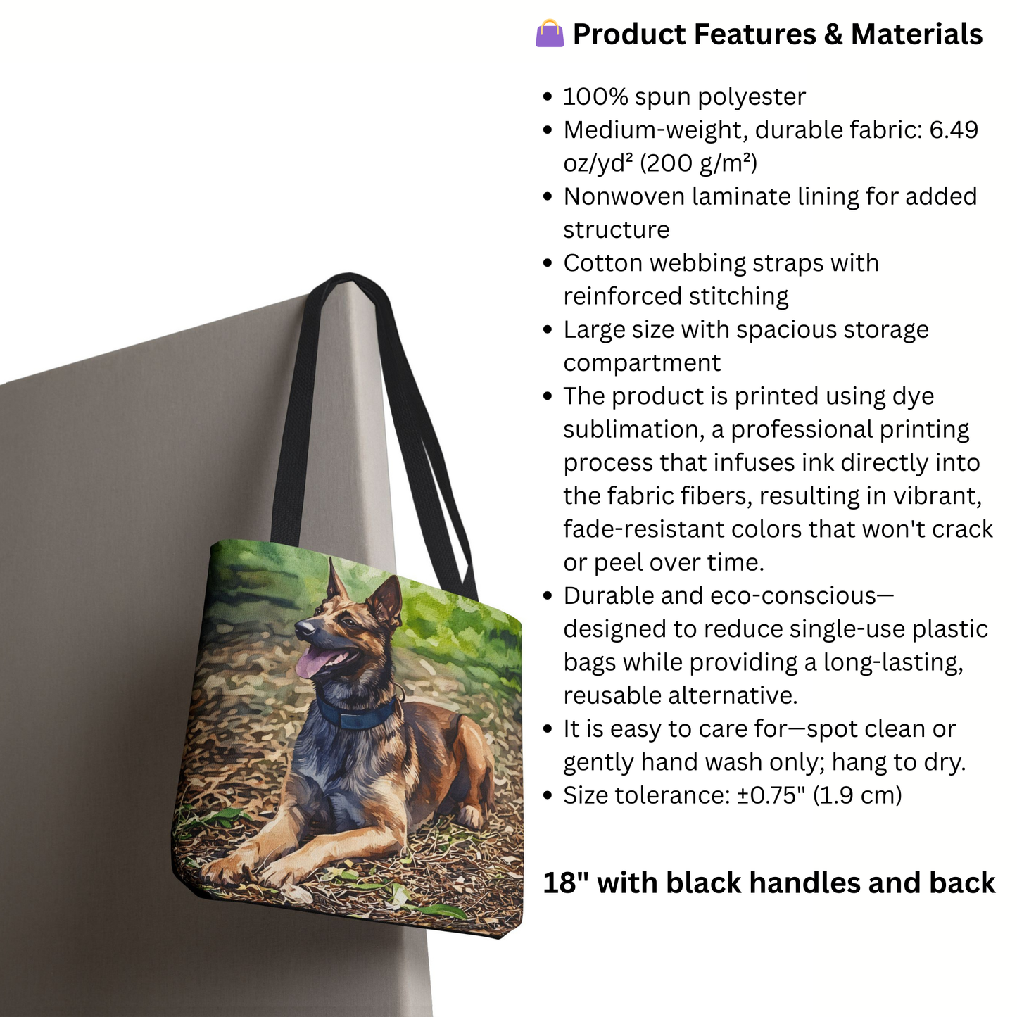 Belgian Malinois Tote Bag | Dog Lover Gift | Stylish Reusable Bag with Belgian Malinois Art