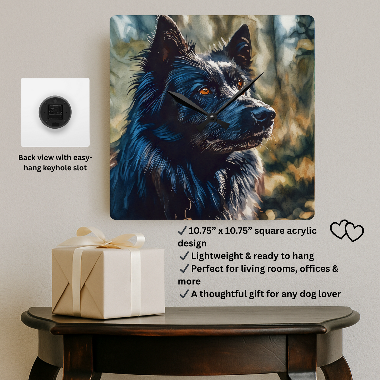 Belgian Sheepdog Wall Clock | Dog Lover Gift | Watercolor Belgian Sheepdog Art | 10.75" Acrylic Clock