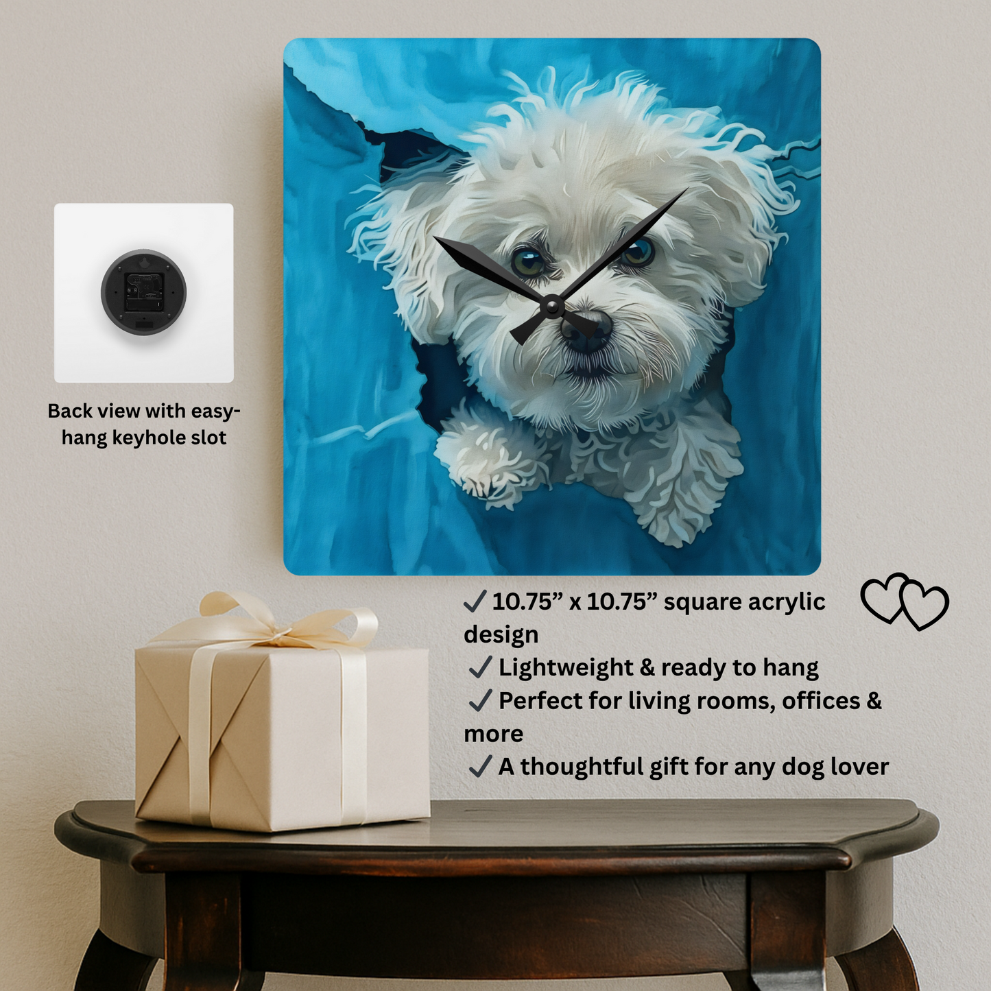 Bichon Frise Wall Clock | Dog Lover Gift | Watercolor Bichon Frise Art | 10.75" Acrylic Clock