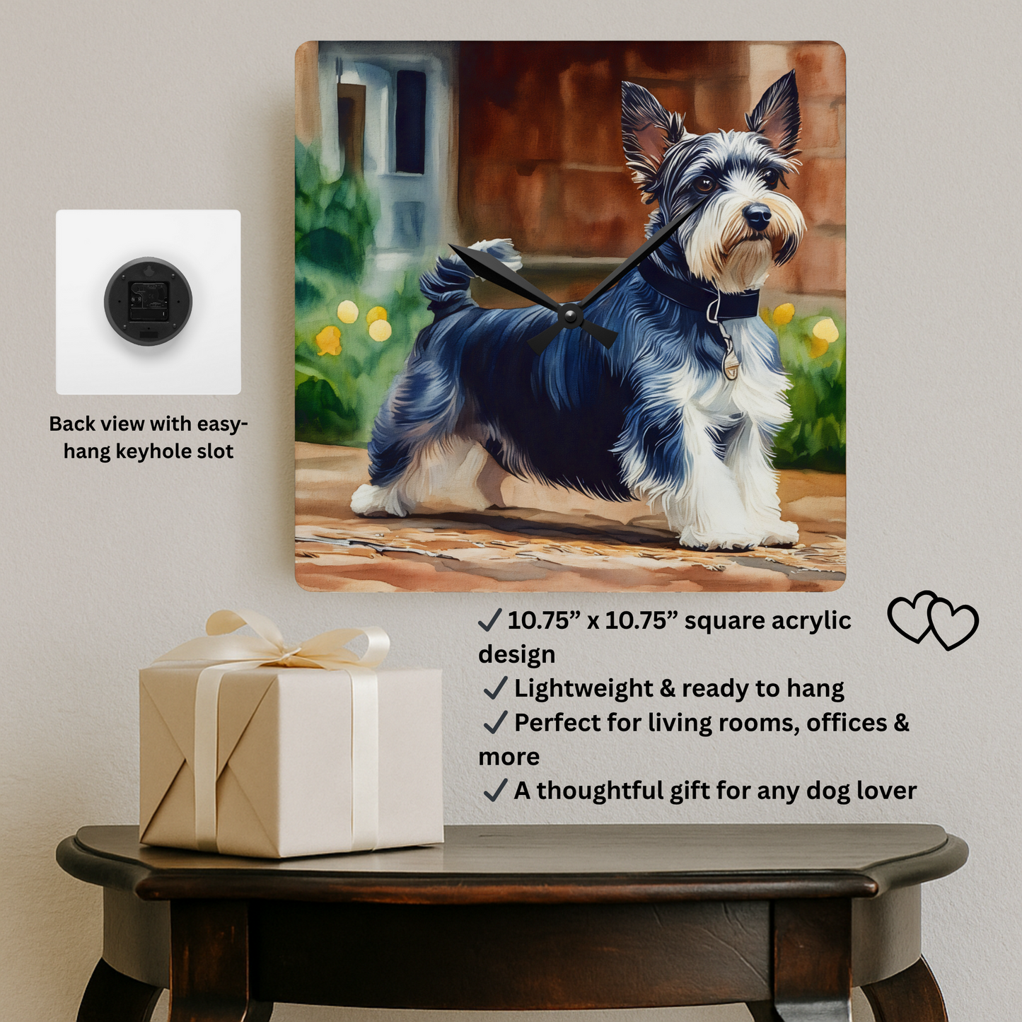Biewer Terrier Wall Clock | Dog Lover Gift | Watercolor Biewer Terrier Art | 10.75" Acrylic Clock