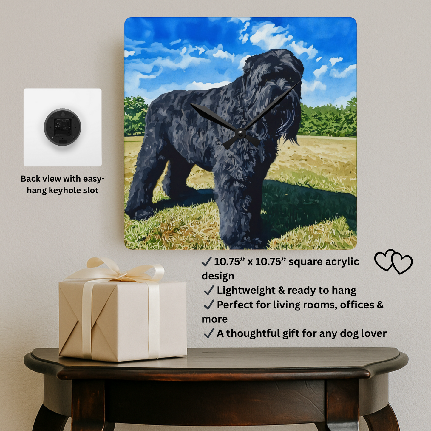 Black Russian Terrier Wall Clock | Dog Lover Gift | Decorative Acrylic Clock with Bold Terrier Art
