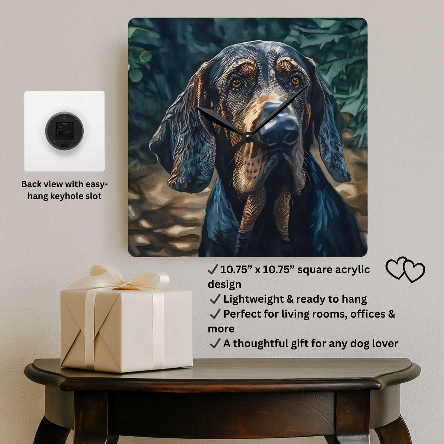 Bloodhound Wall Clock | Dog Lover Gift | Decorative Acrylic Clock with Noble Hound Art