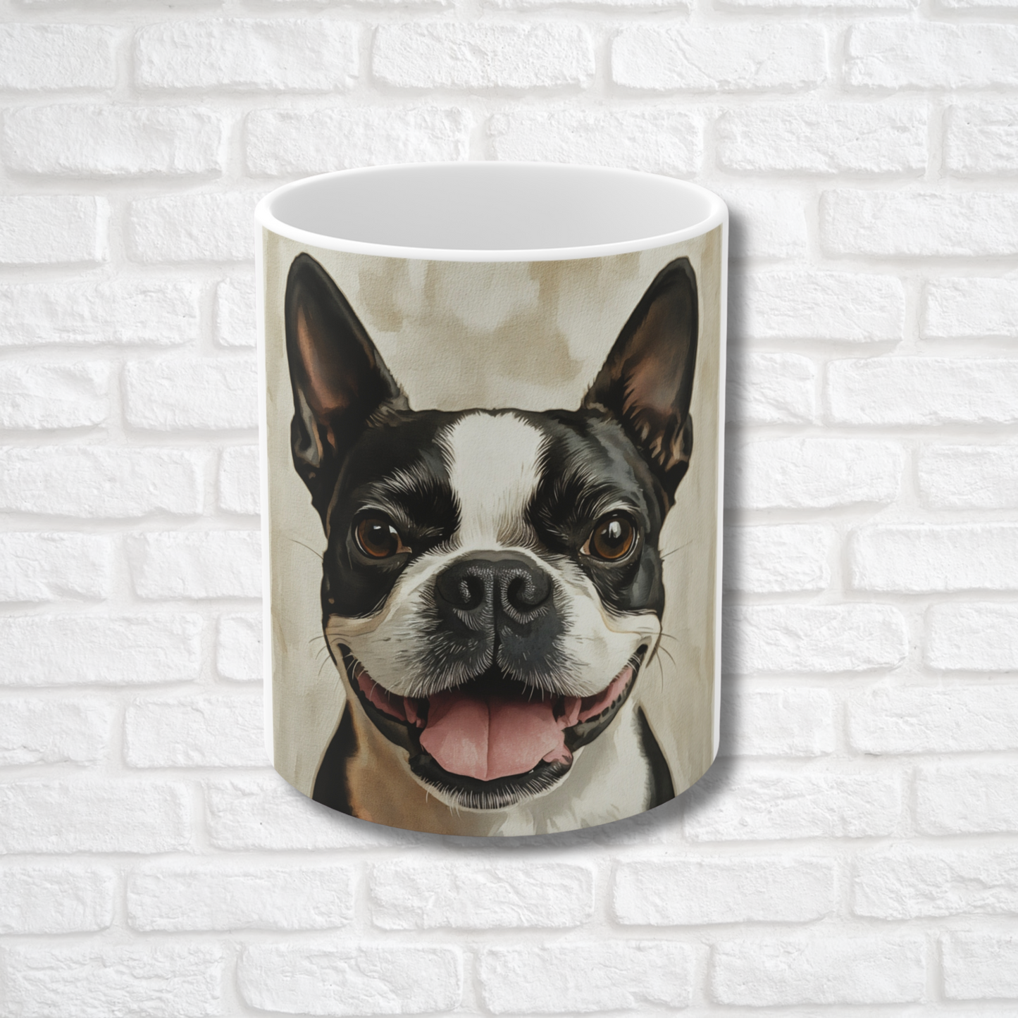 Boston Terrier Coffee Mug – Watercolor Dog Headshot | Gift for Dog Lovers