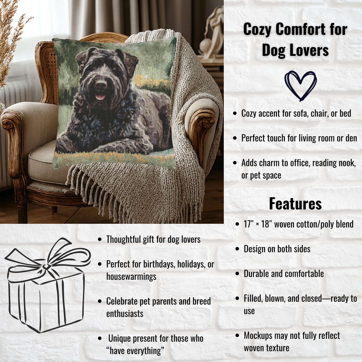 Bouvier des Flandres Pillow | Dog Lover Home Décor | Decorative Woven Throw Pillow