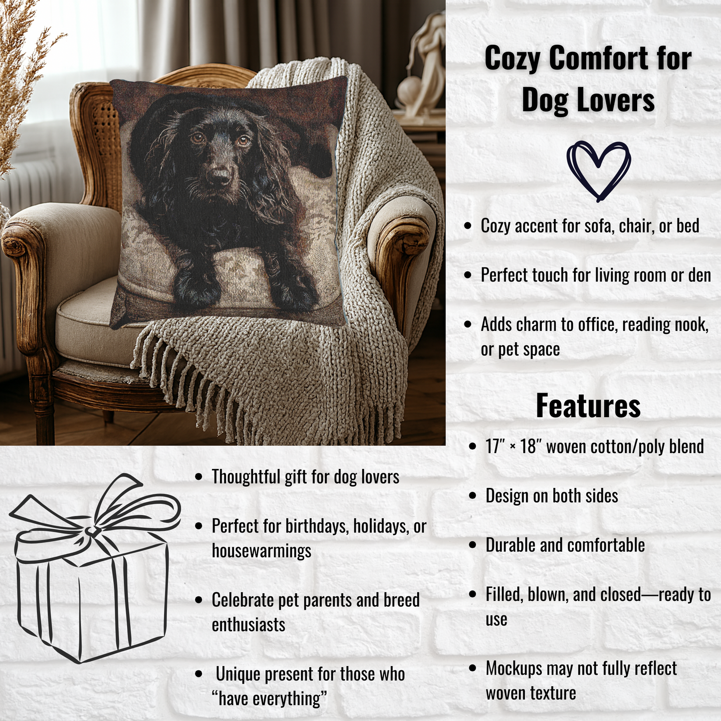 Boykin Spaniel Pillow | Dog Lover Home Décor | Decorative Woven Throw Pillow