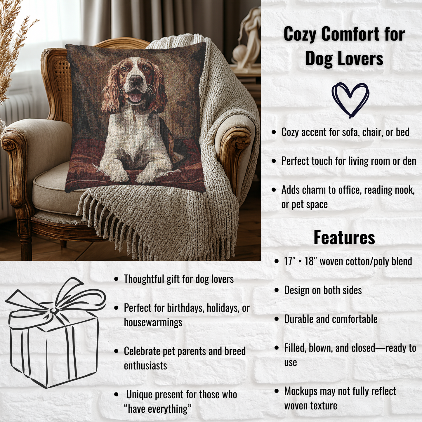 Brittany Pillow | Dog Lover Home Décor | Decorative Woven Throw Pillow