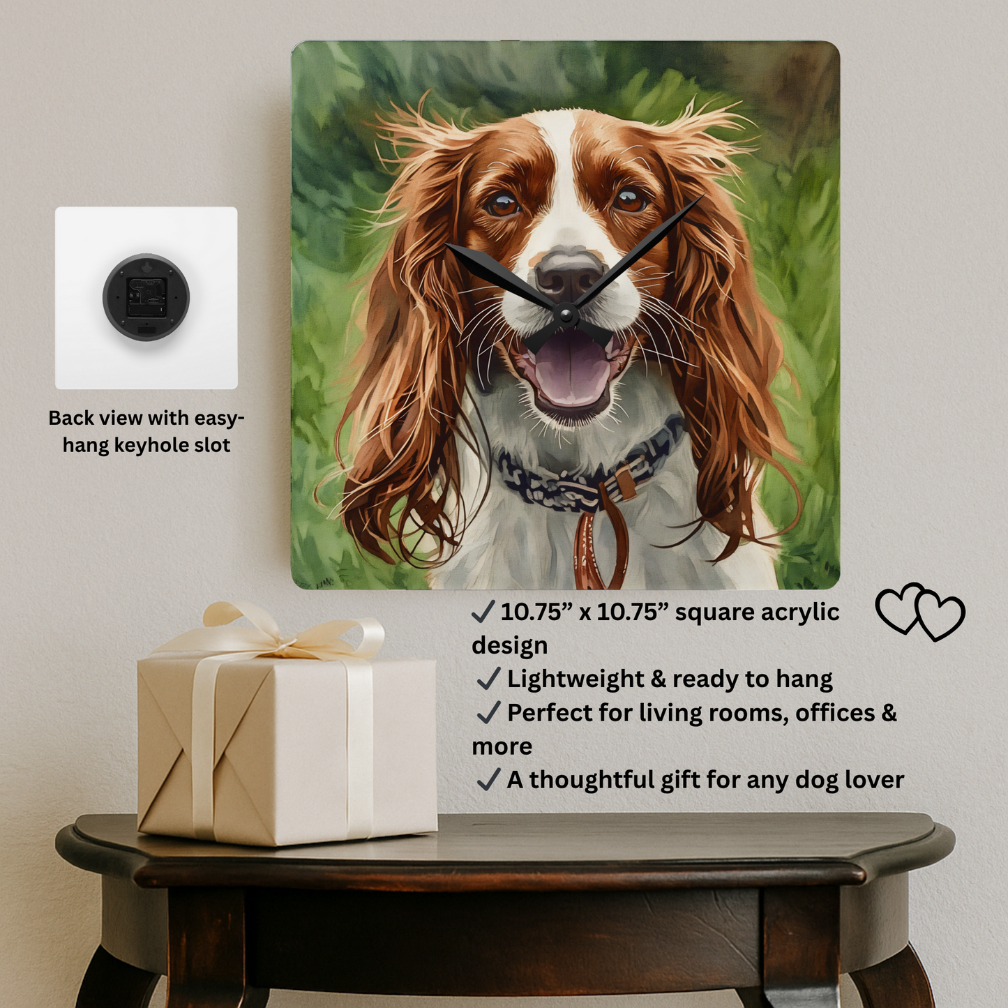 Brittany Wall Clock | Dog Lover Gift | Decorative Dog Breed Home Décor