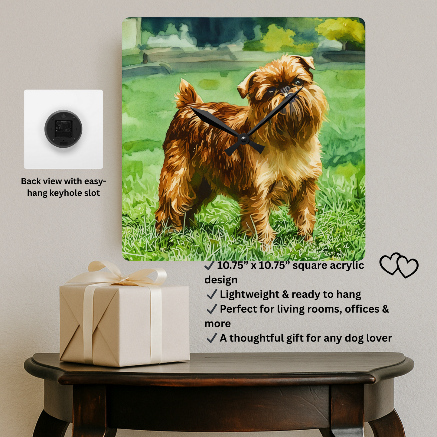 Brussels Griffon Wall Clock | Dog Lover Gift | Decorative Acrylic Dog Breed Clock