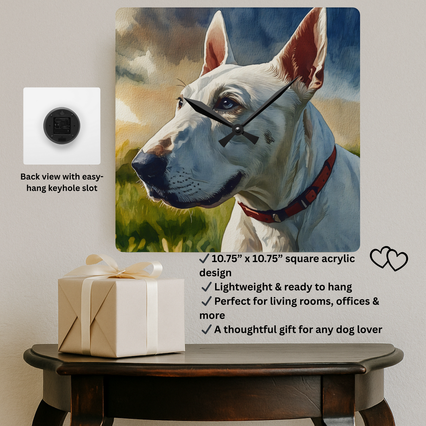 Bull Terrier Wall Clock | Dog Lover Gift | Unique Acrylic Dog Breed Wall Décor