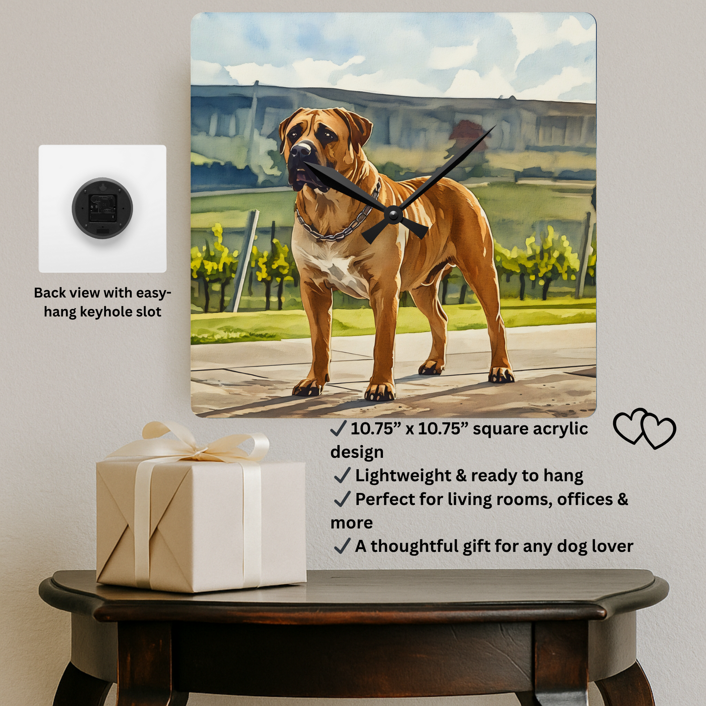 Bullmastiff Wall Clock | Dog Lover Gift | Decorative Acrylic Dog Breed Clock