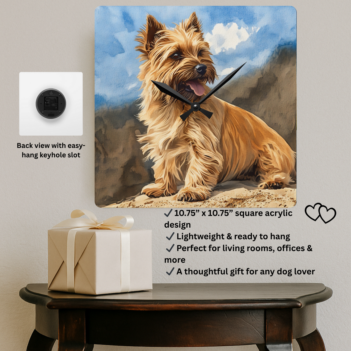 Cairn Terrier Wall Clock | Dog Lover Gift | Decorative Acrylic Wall Art