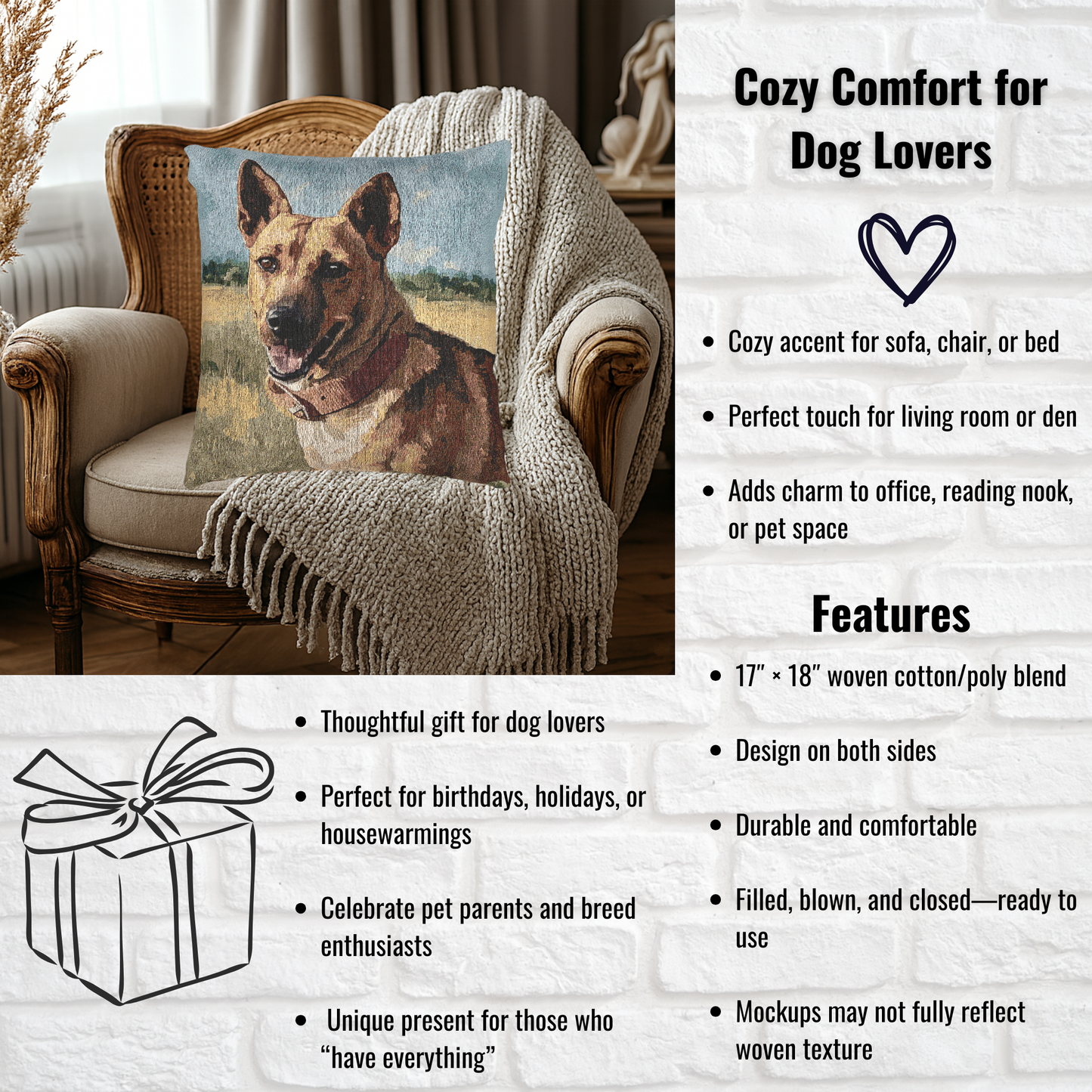 Carolina Dog Woven Decorative Pillow – Dog Lover Home Décor Gift