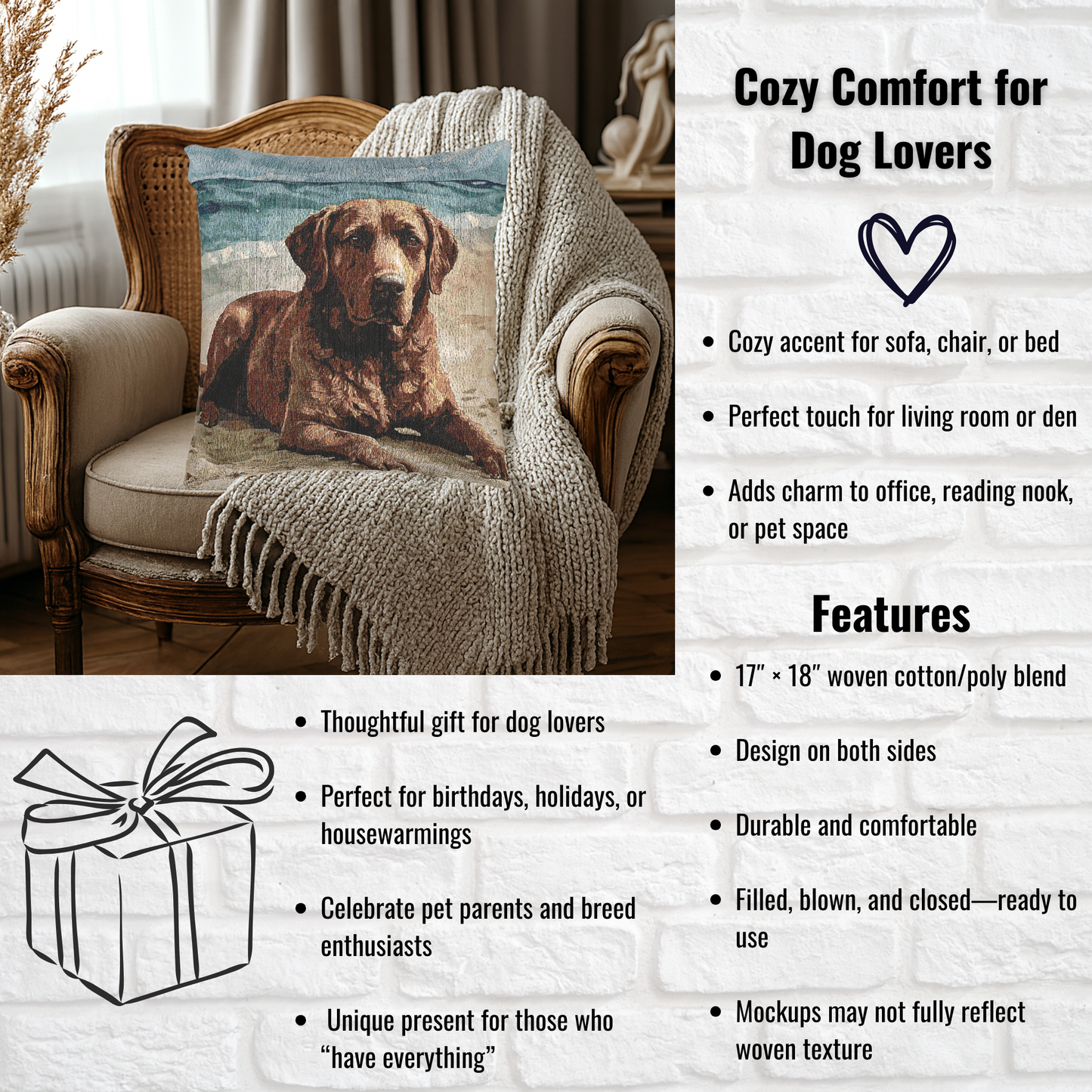 Chesapeake Bay Retriever Woven Decorative Pillow – Dog Lover Home Décor Gift