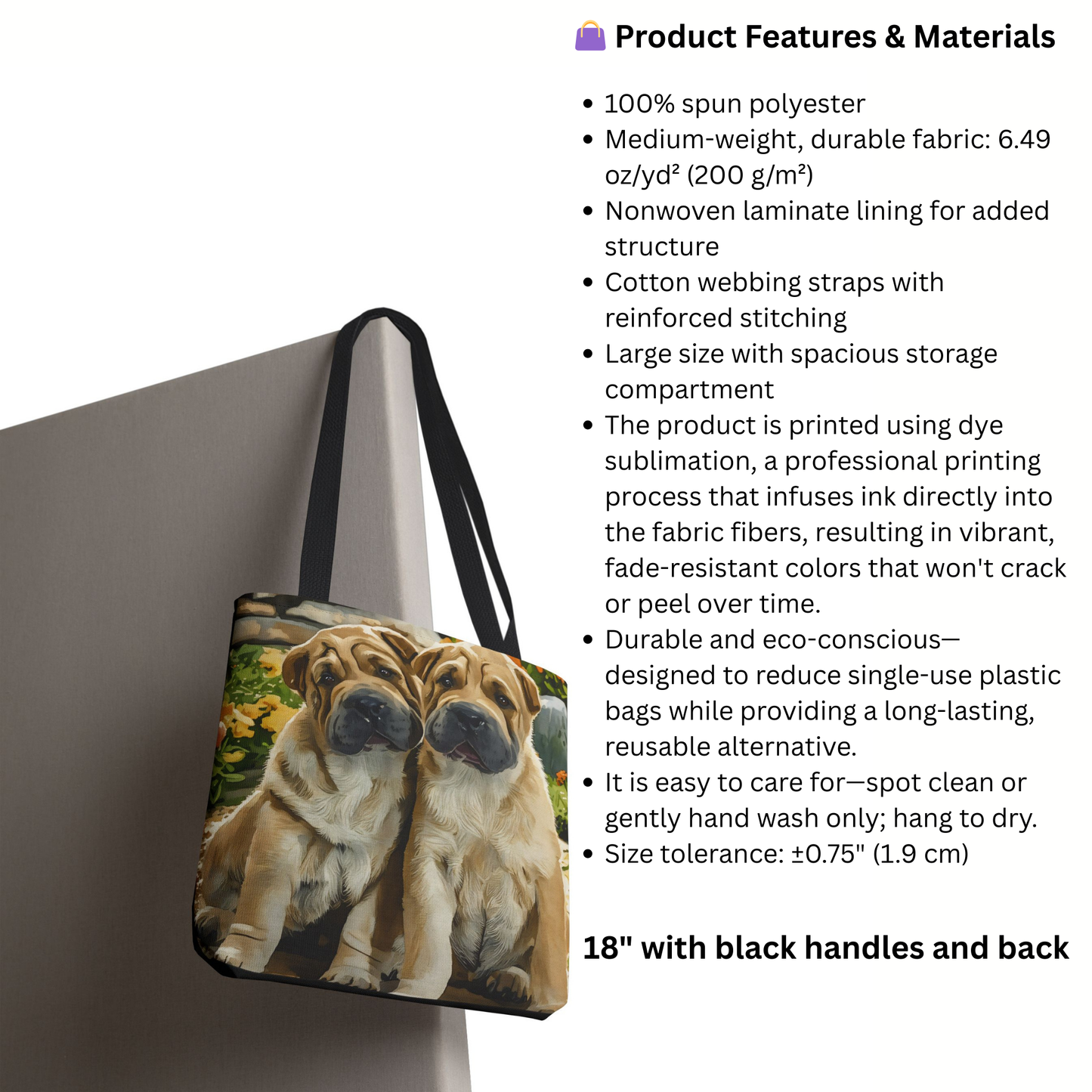 Chinese Shar-Pei Tote Bag | Dog Lover Gift | Durable Reusable Bag with Shar-Pei Dog Art
