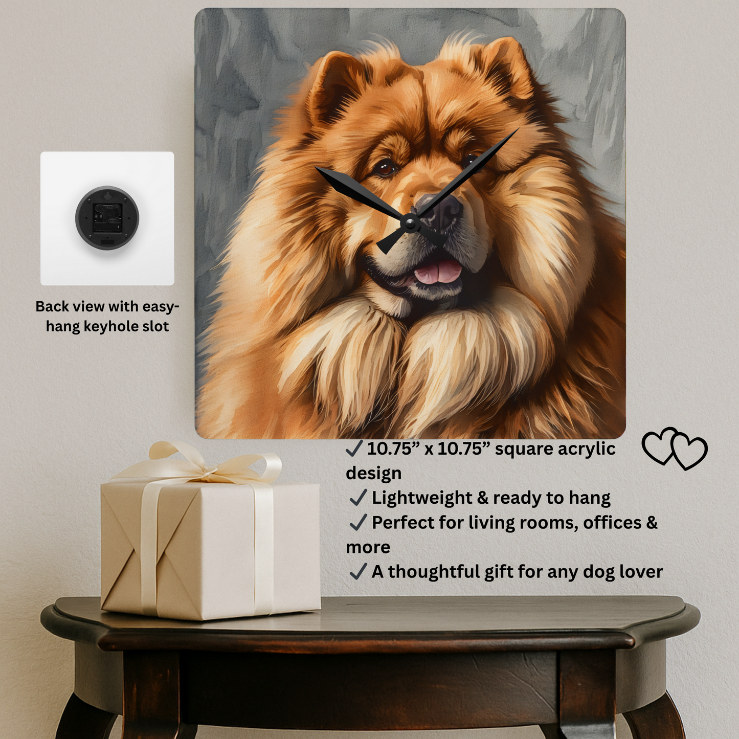 Chow Chow Acrylic Wall Clock – Elegant Watercolor Dog Lover Home Décor