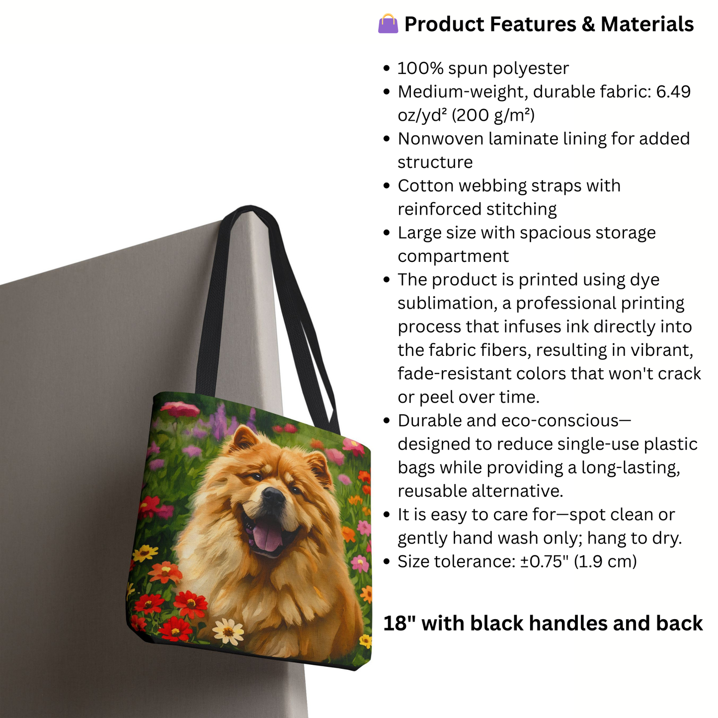 Chow Chow Tote Bag – Durable Polyester Shopping Bag with Watercolor Dog Art