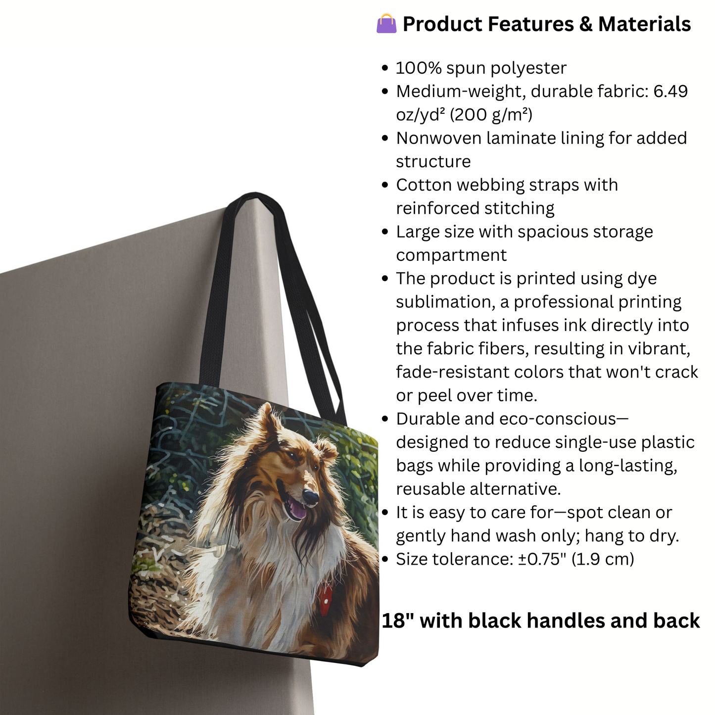 Collie Tote Bag – Durable 100% Polyester Bag with Watercolor Dog Art