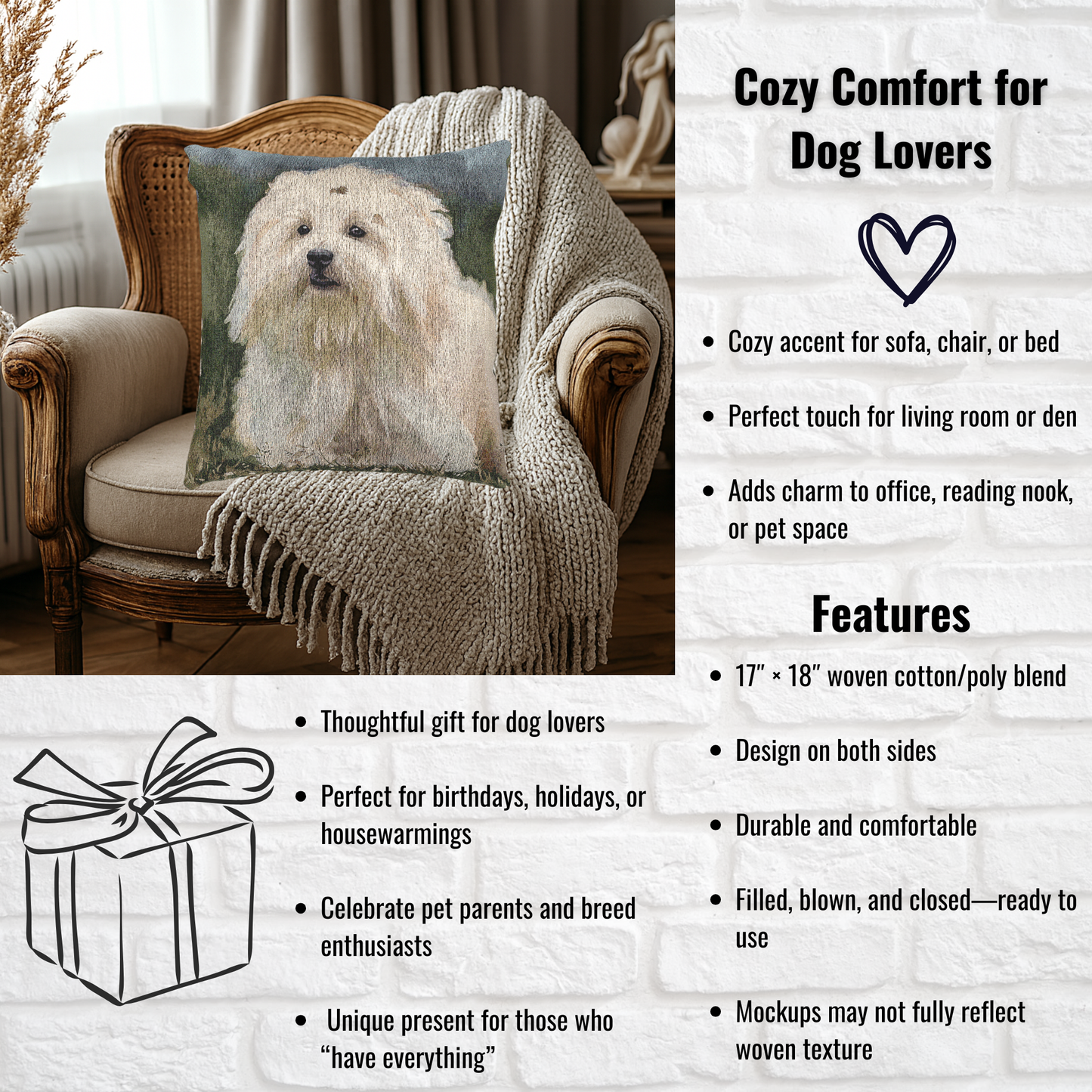 Coton de Tulear Woven Decorative Pillow – Dog Lover Home Décor Gift