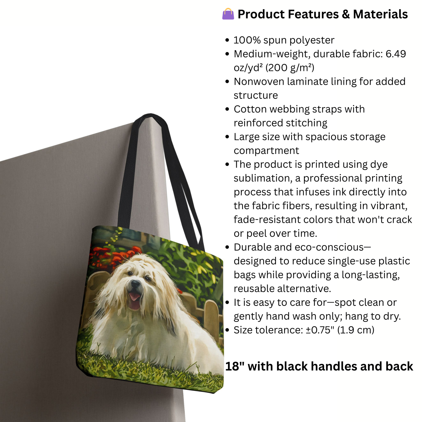 Coton de Tulear Tote Bag – 100% Polyester Reusable Bag with Watercolor Dog Art