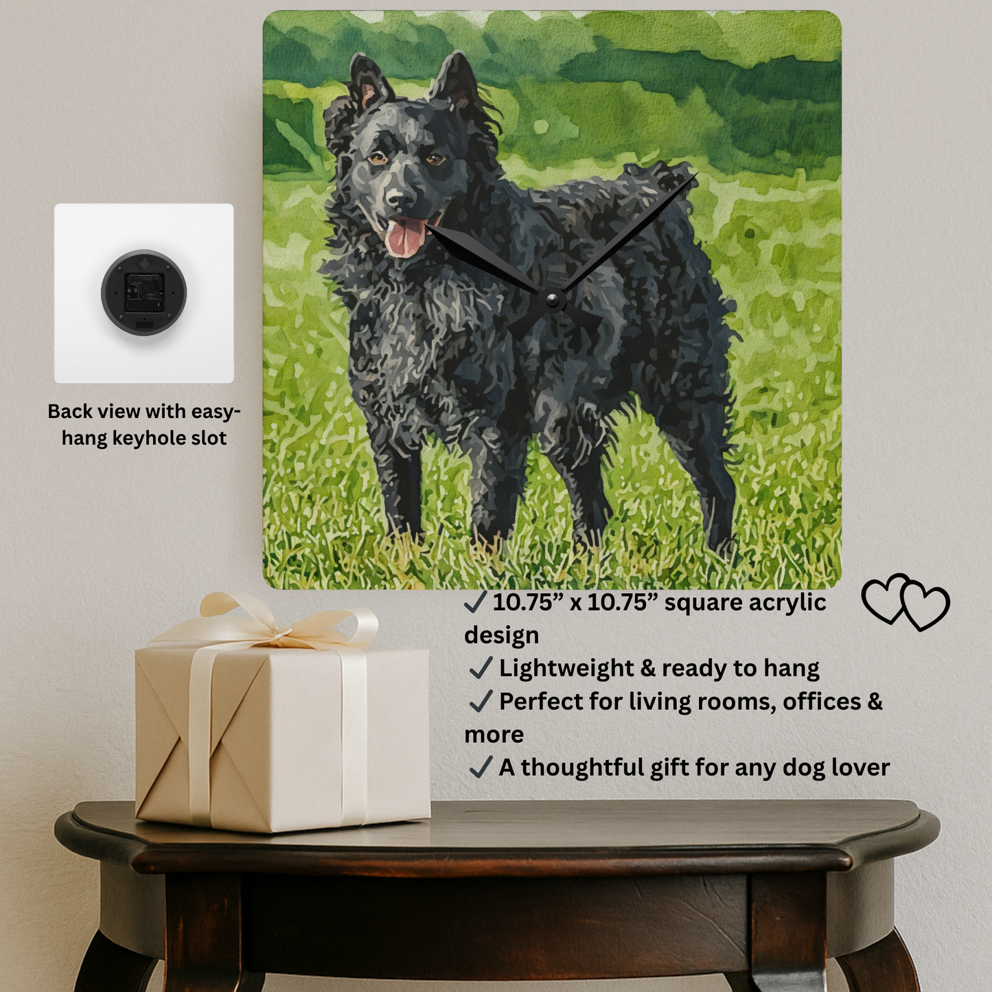 Croatian Sheepdog Wall Clock – 10.75″ Acrylic Dog Lover Home Décor Gift