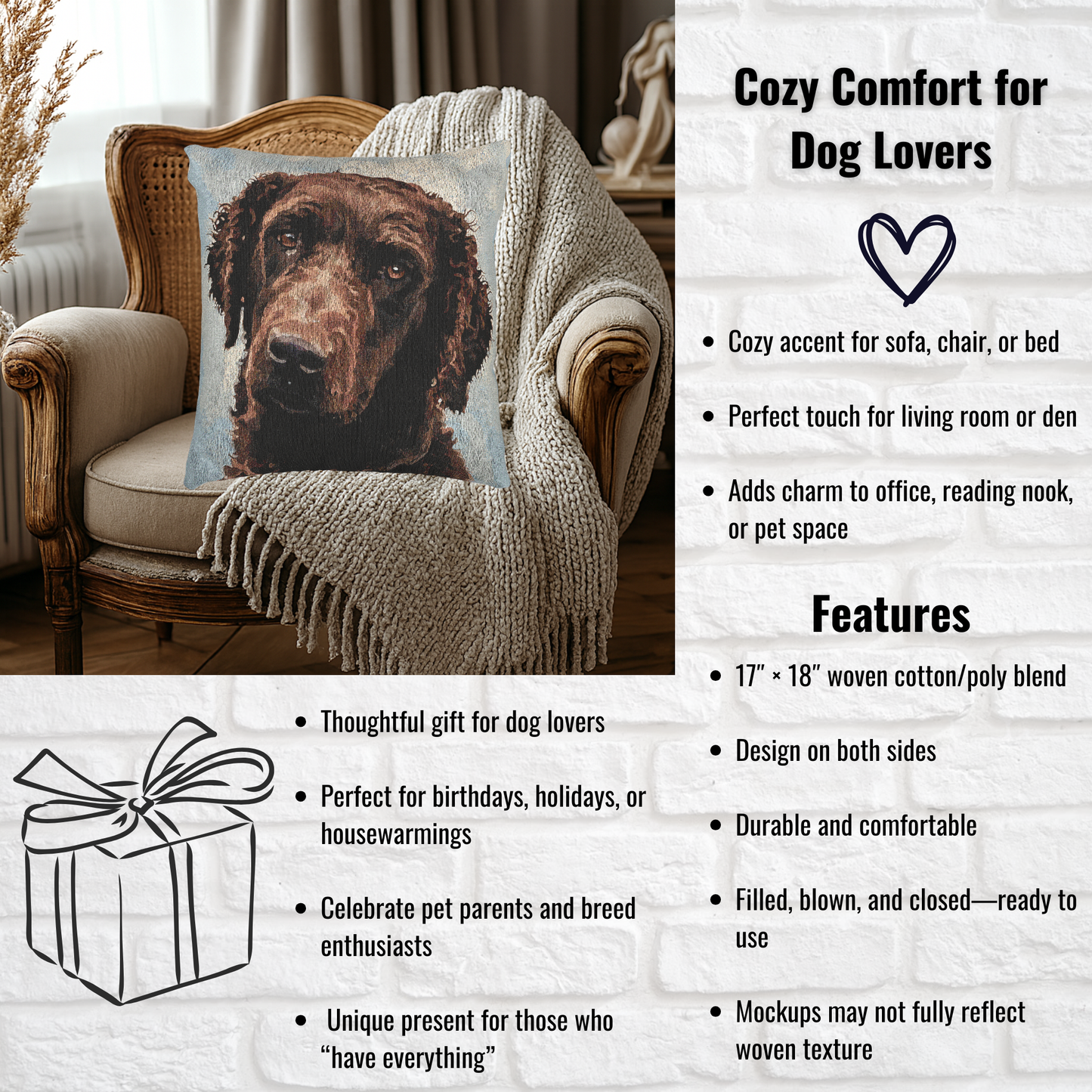 Curly-Coated Retriever Woven Decorative Pillow – Dog Lover Home Décor Gift