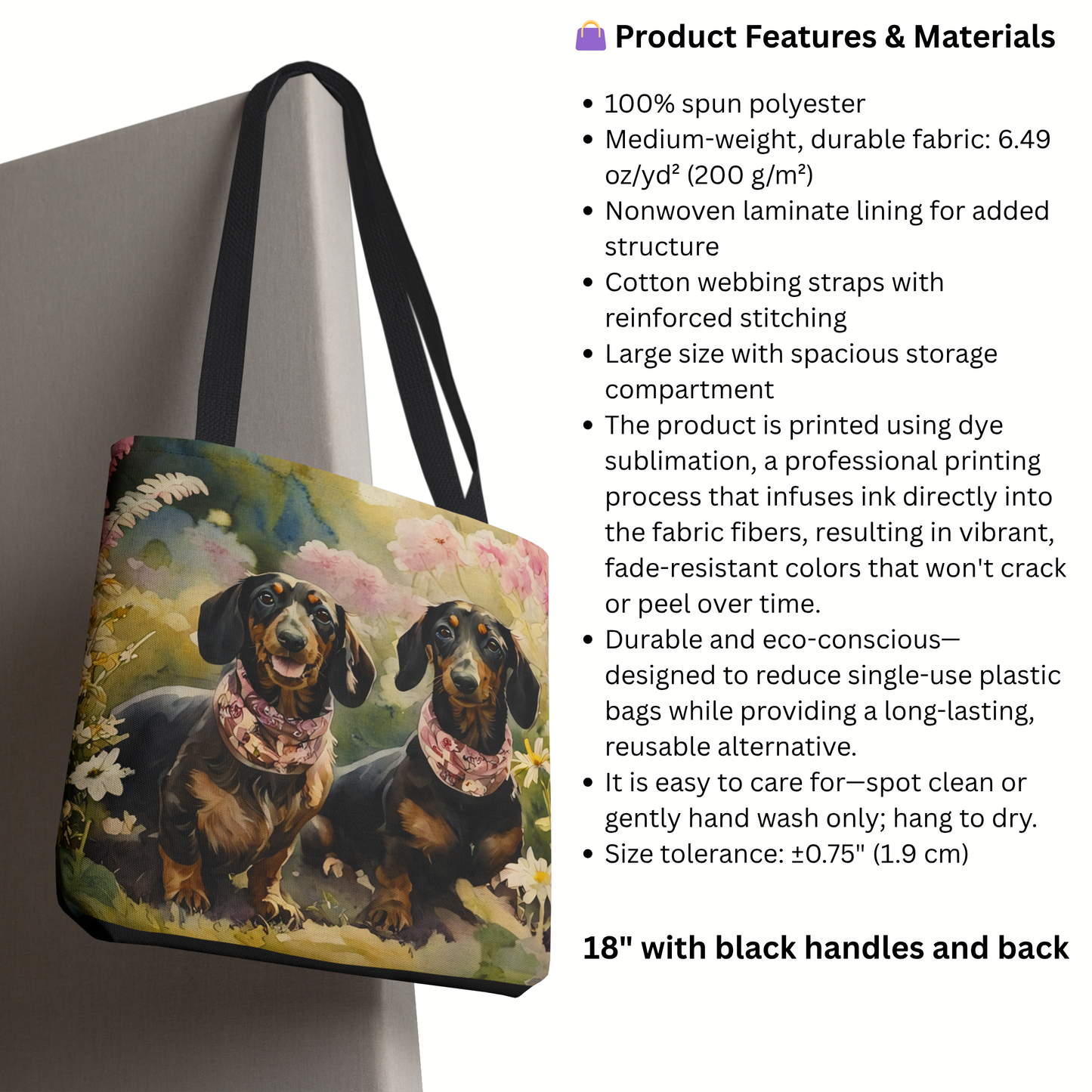 Dachshund Tote Bag | Floral Garden Dog Art with Pink Scarves | Large Reusable Bag for Doxie Lovers