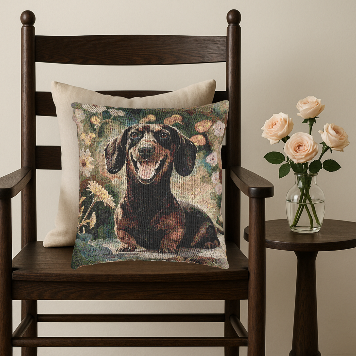 Dachshund Woven Pillow | Charming Dog Lover Home Décor | Heirloom-Quality Tapestry Cushion
