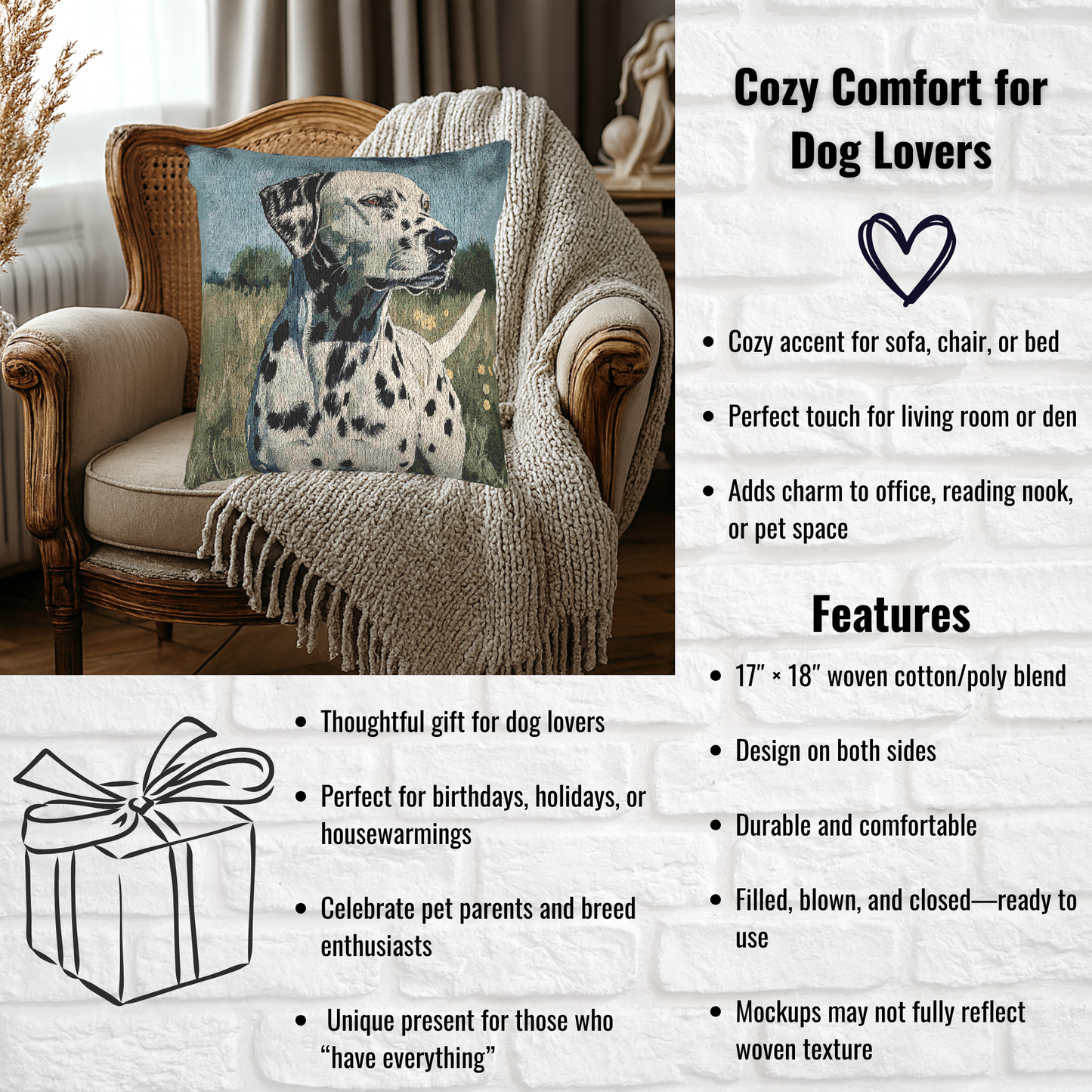 Dalmatian Woven Decorative Pillow – Dog Lover Home Décor Gift
