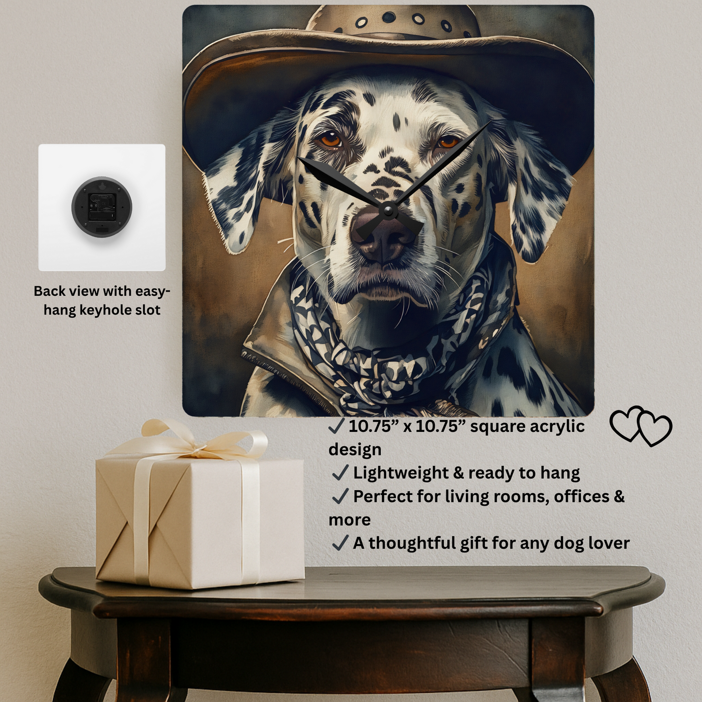 Dalmatian Wall Clock – 10.75″ Acrylic Spotted Dog Lover Gift