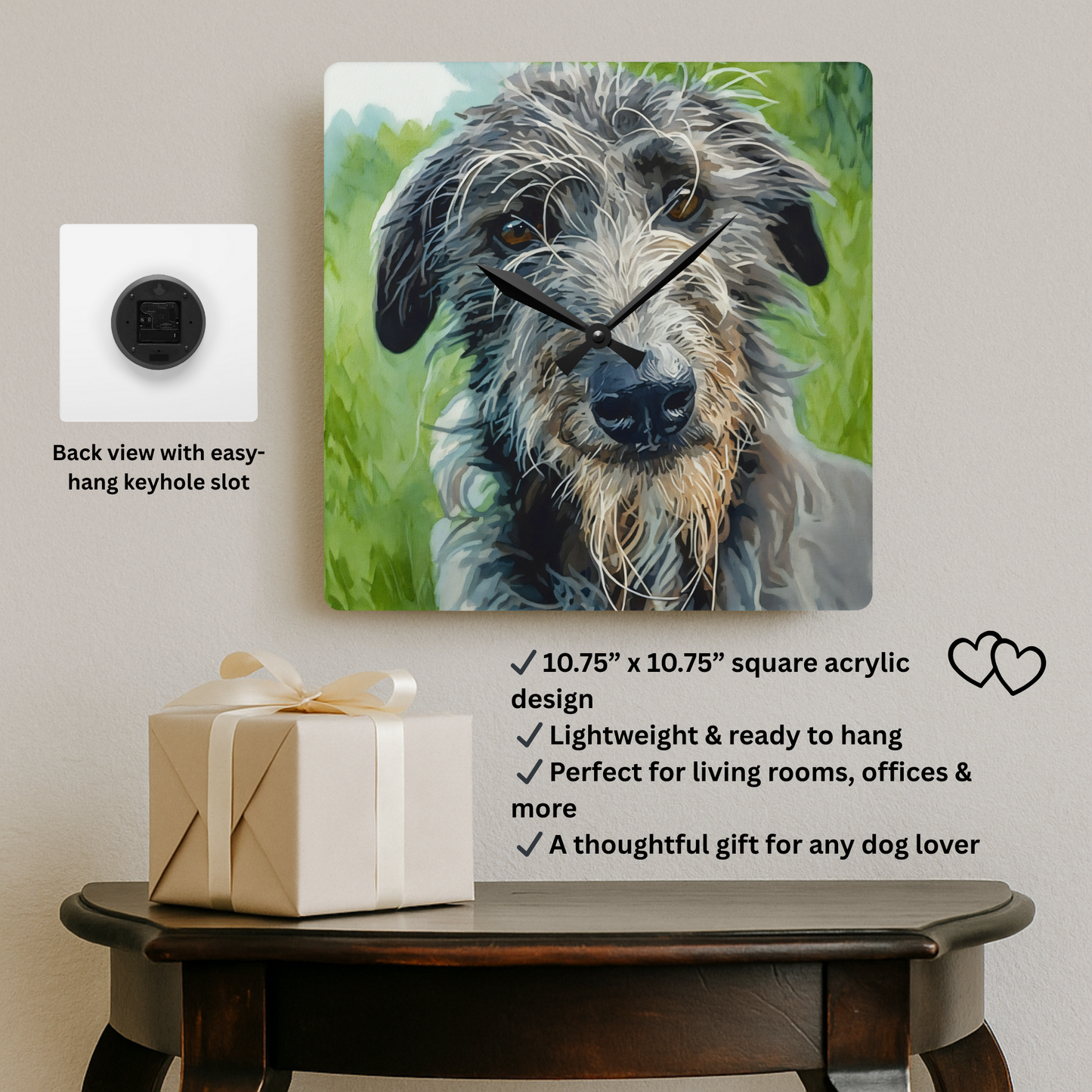 Scottish Deerhound Wall Clock – Noble Dog Lover Gift – Watercolor Scottish Deerhound Art