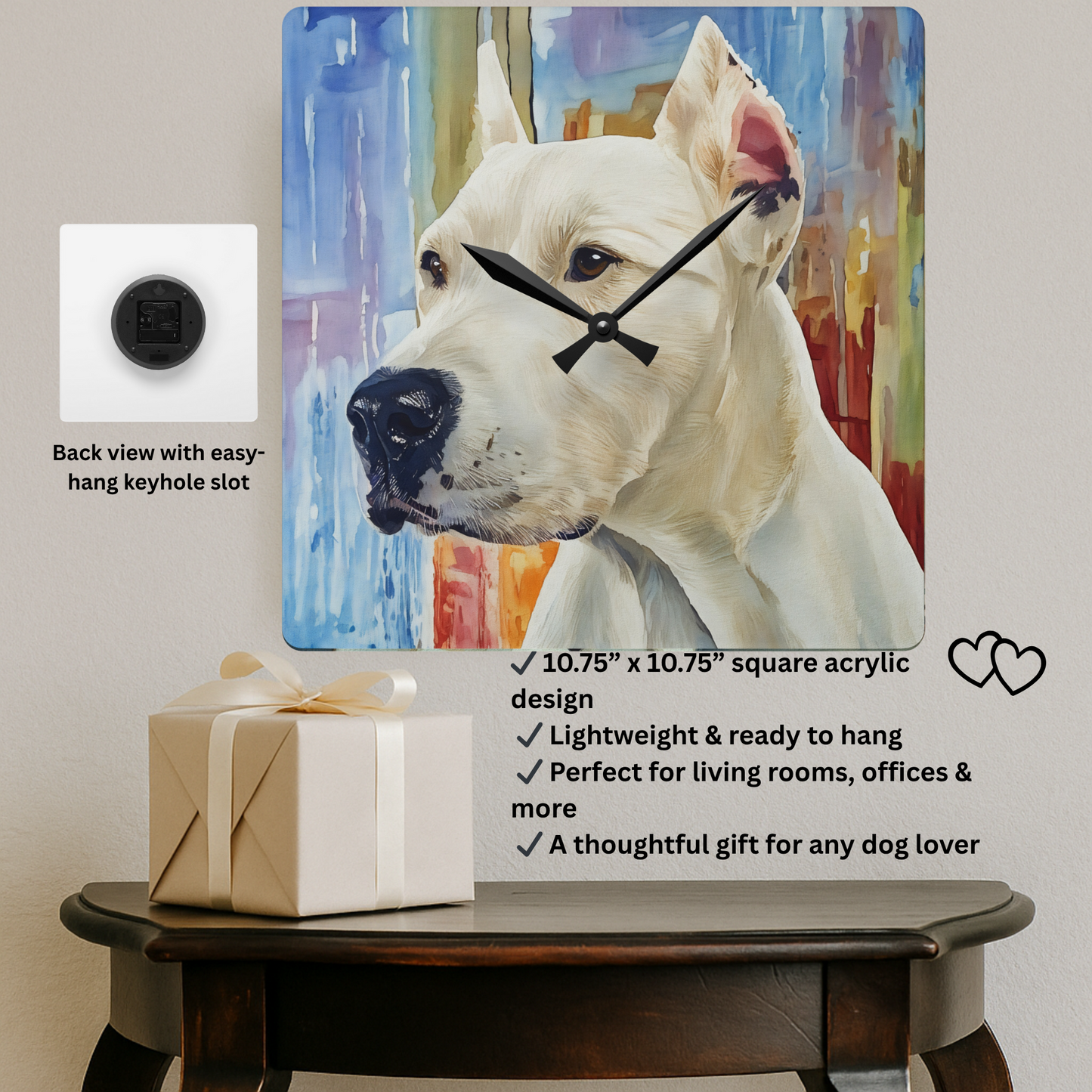 Watercolor Dogo Argentino Wall Clock | Acrylic Dog Lover Home Décor