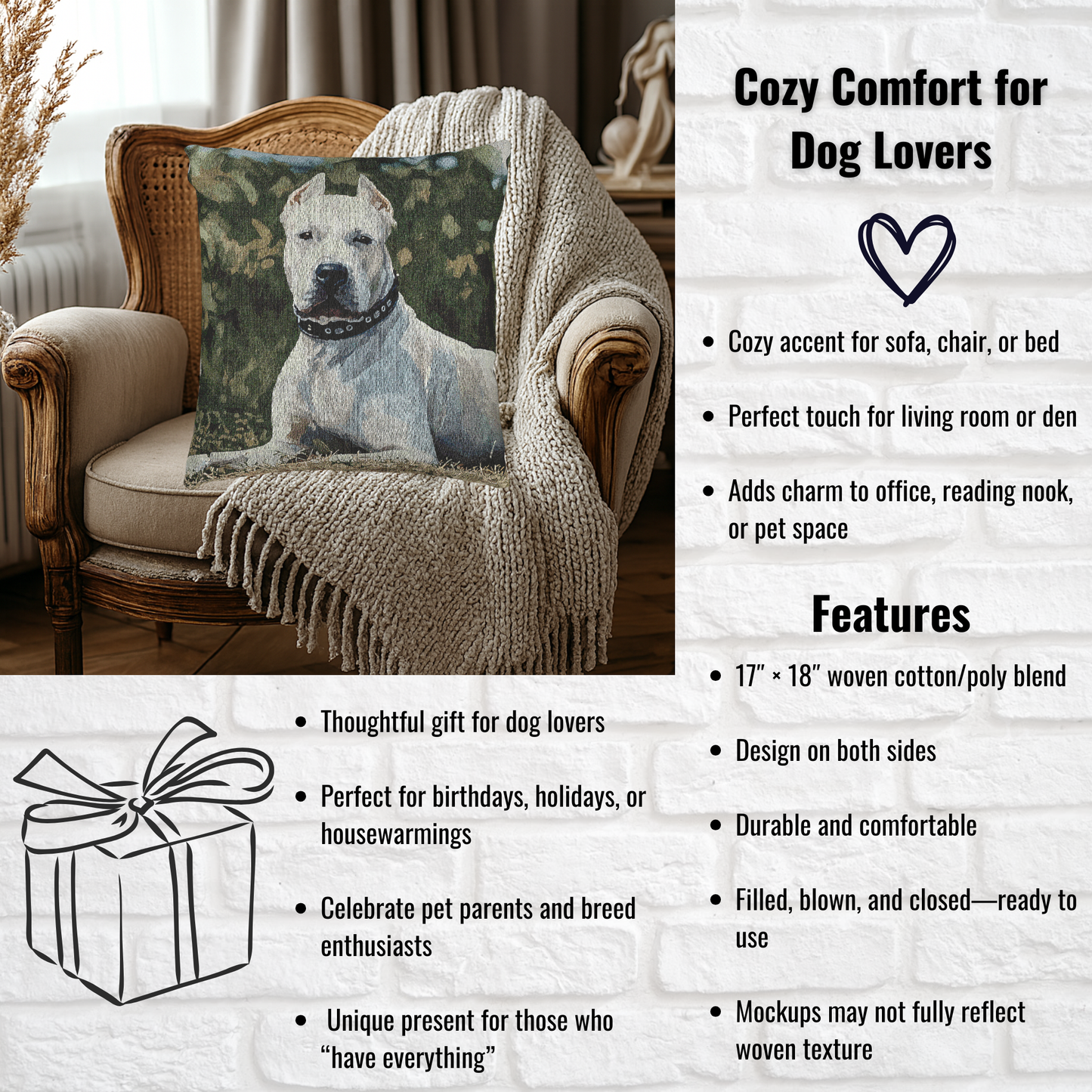 Dogo Argentino Woven Pillow | Elegant Dog Lover Home Décor | Heirloom-Quality Tapestry Cushion