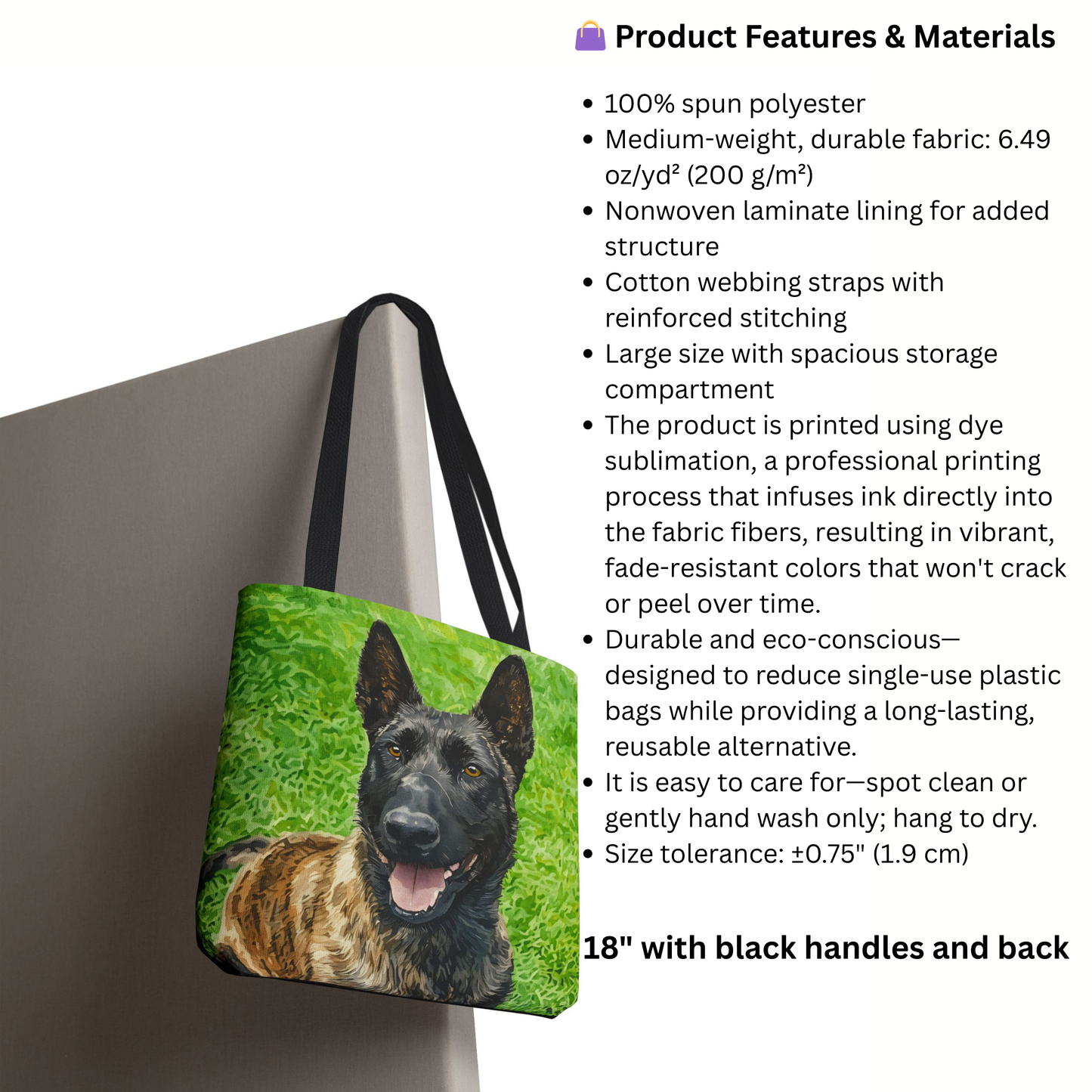 Dutch Shepherd Tote Bag – Stylish Reusable Bag with Elegant Watercolor Dutch Shepherd Art