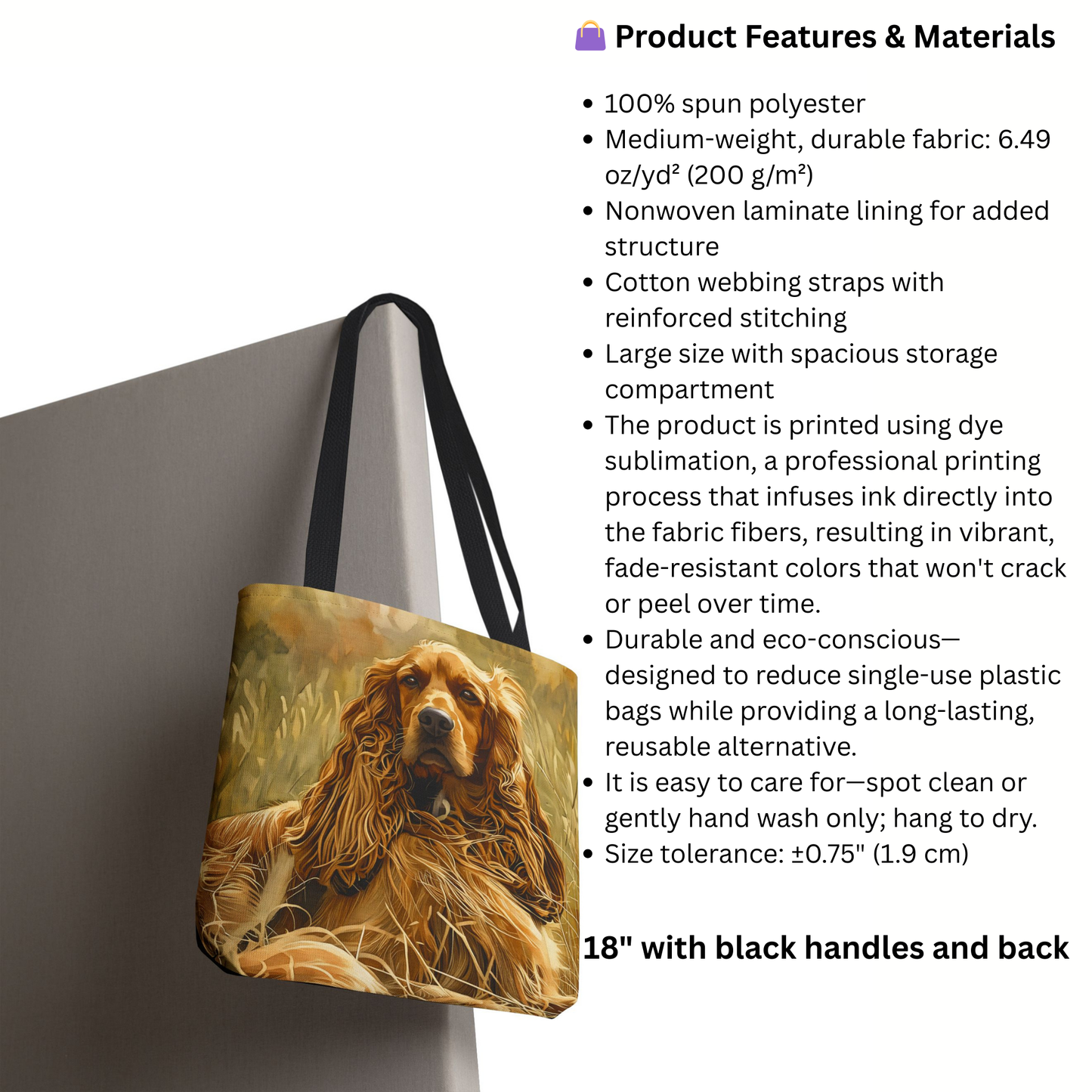English Cocker Spaniel Tote Bag – Elegant Watercolor Dog Art – Stylish Reusable Bag