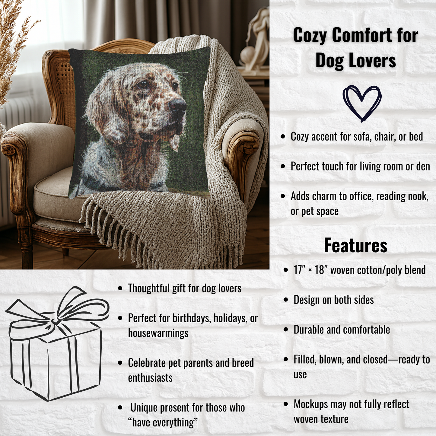 English Setter Woven Pillow – Watercolor Dog Lover Home Décor