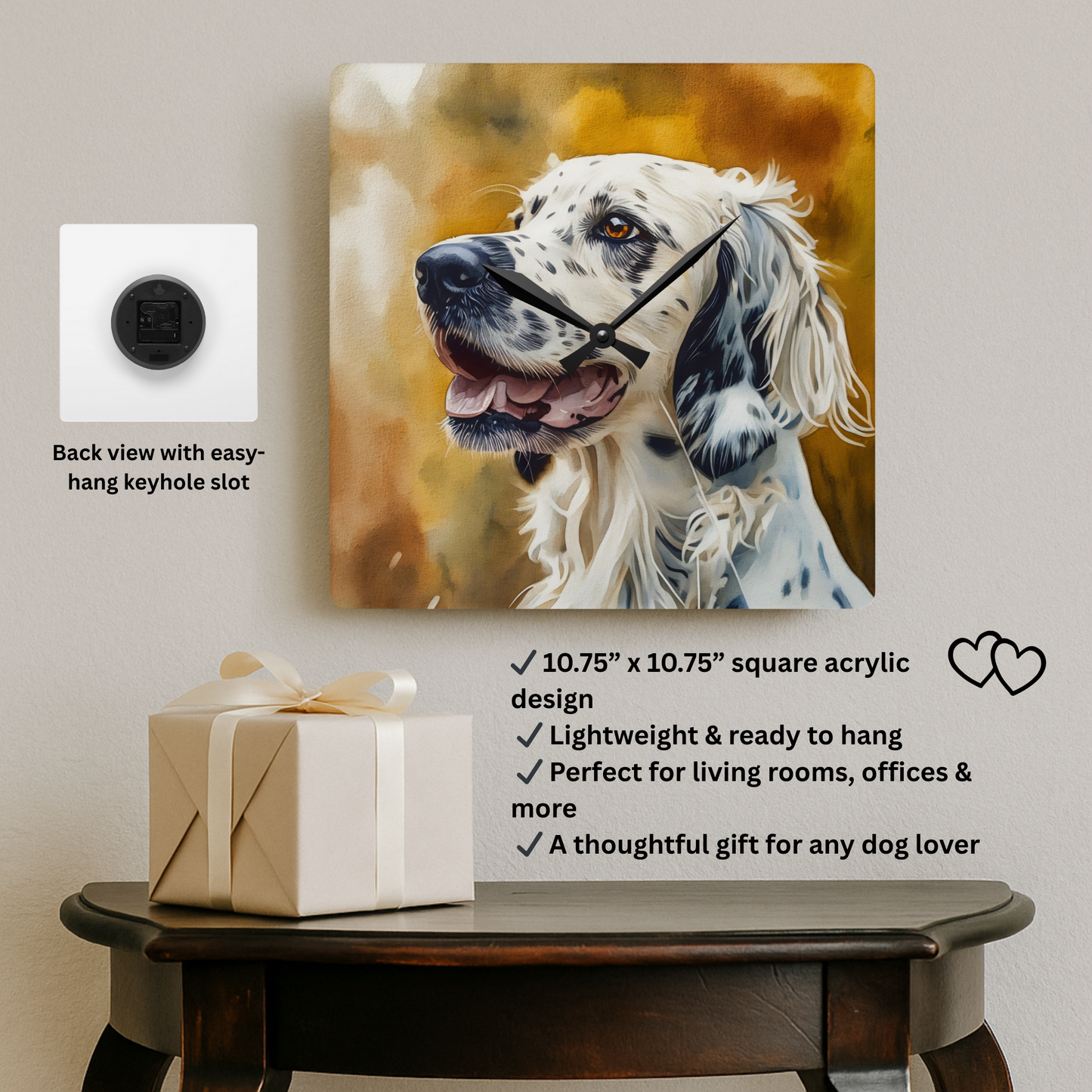 English Setter Wall Clock – Watercolor Dog Art Home Décor