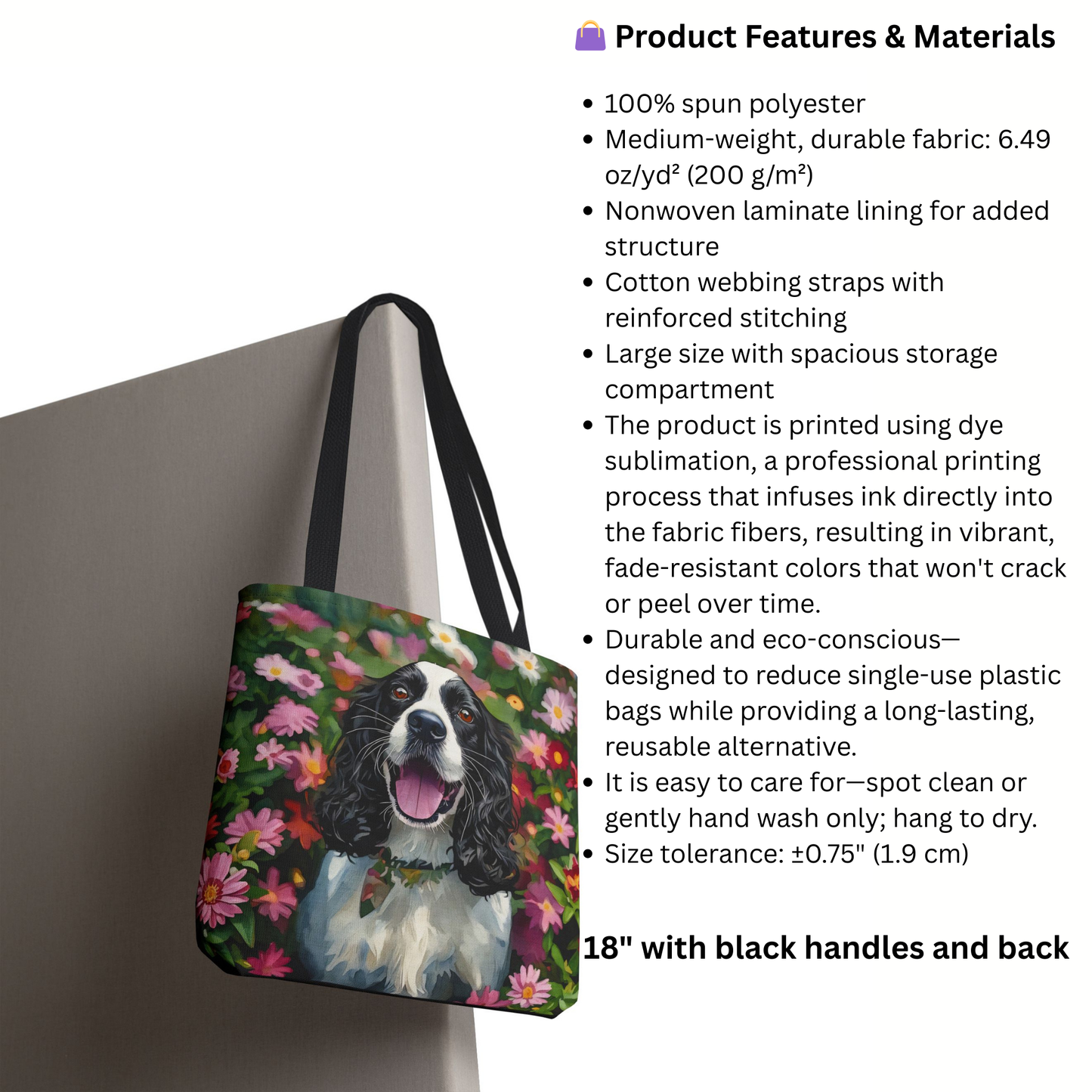 English Springer Spaniel Tote Bag – Watercolor Dog Portrait – Reusable Bag for Springer Lovers