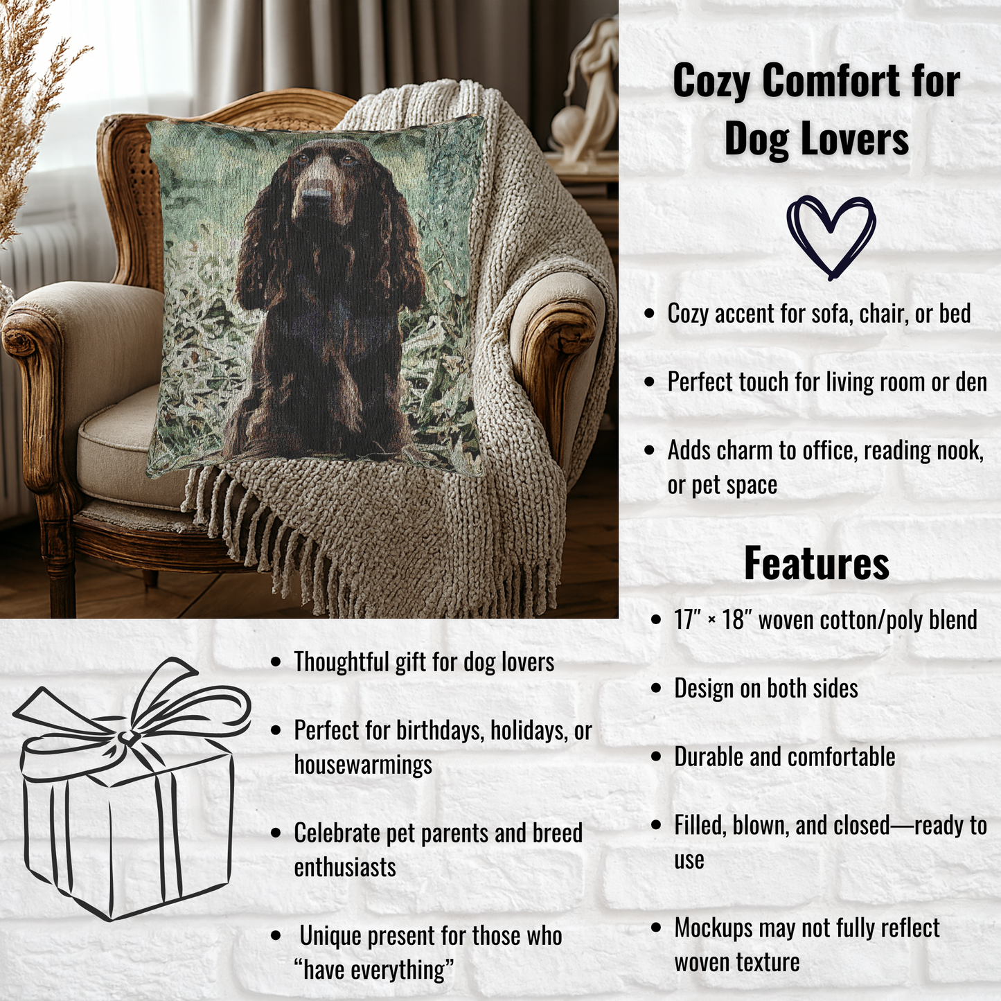 Field Spaniel Woven Pillow – Watercolor Dog Breed Home Décor