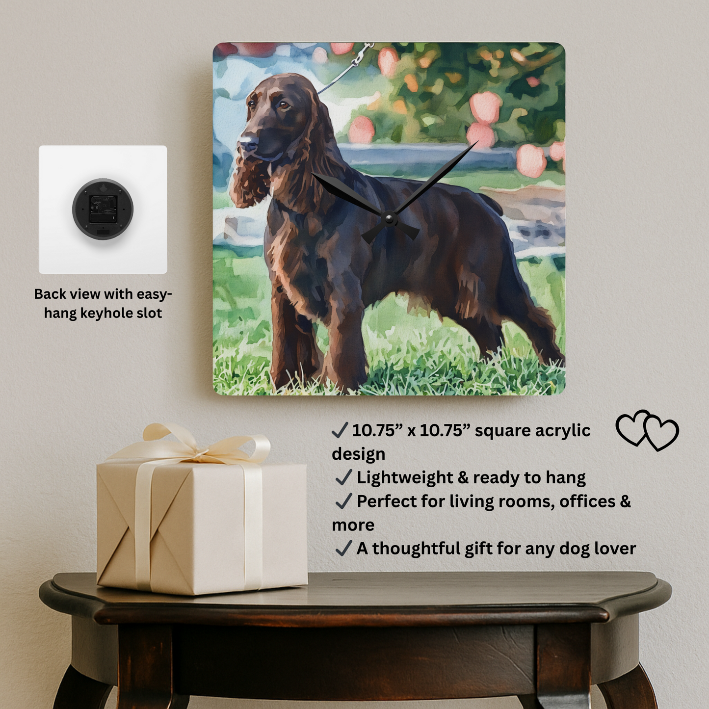 Field Spaniel Wall Clock – Watercolor Dog Lover Home Décor