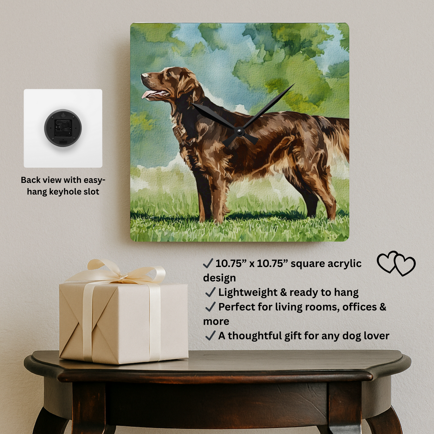Flat-Coated Retriever Wall Clock – Watercolor Dog Art Home Décor