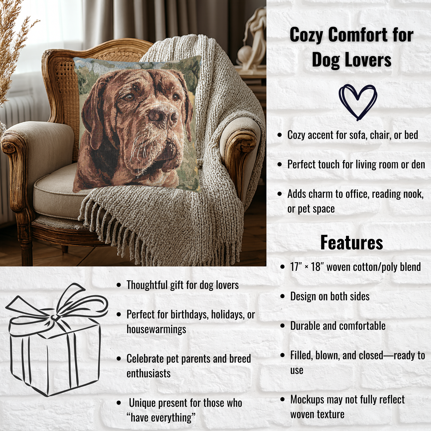 French Bulldog Woven Pillow | Chic Dog Lover Home Décor | Heirloom-Quality Tapestry Cushion