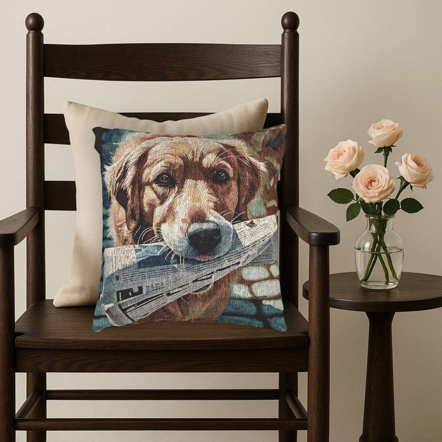 Golden Retriever Woven Pillow | Loving Dog Lover Home Décor | Heirloom-Quality Tapestry Cushion