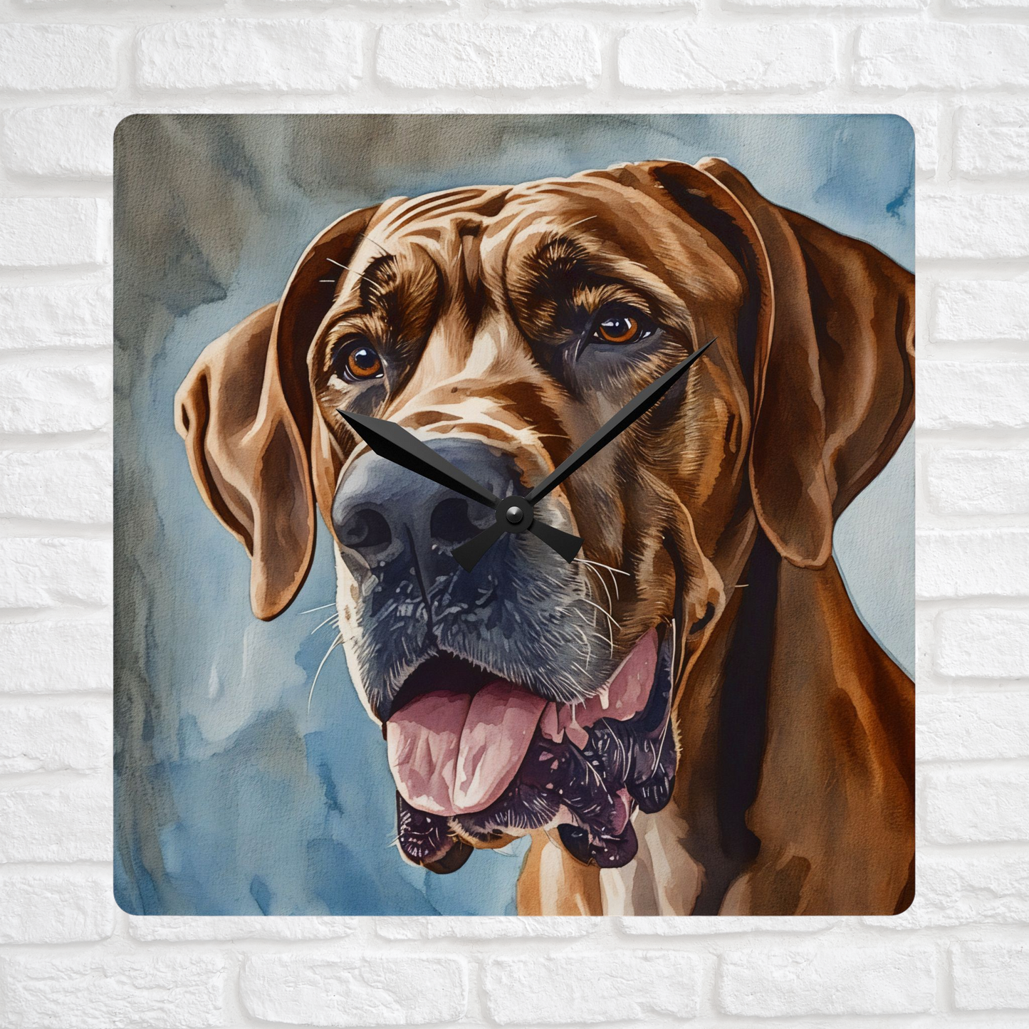 Great Dane Wall Clock – Watercolor Dog Art | 10.75” Square Acrylic Wall Décor